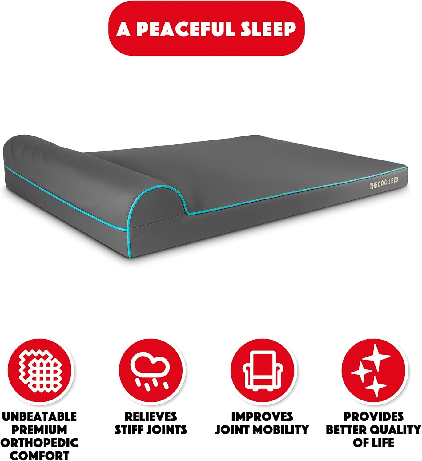 The Dog’s Bed Orthopedic Headrest Dog Bed XXL Grey/Blue 54x36, Memory Foam, Pain Relief for Arthritis, Hip & Elbow Dysplasia, Post Surgery, Lameness, Veterinary Approved, Waterproof Washable Cover - Pet Explorer