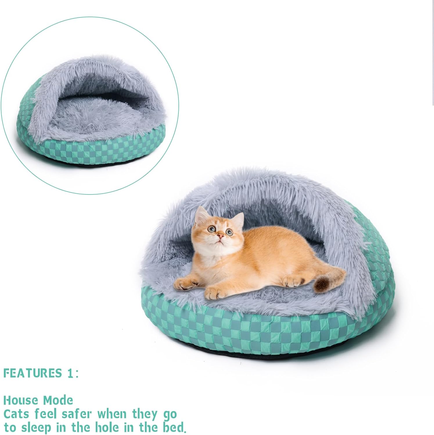 Cat Bed Hooded Plush Nest with Self-Warming Cozy Cave, Calming Anti-Anxiety Pet Bed for Indoor Cats & Small Dogs, Removable Washable Cover & Waterproof Bottom - Gray - Pet Explorer