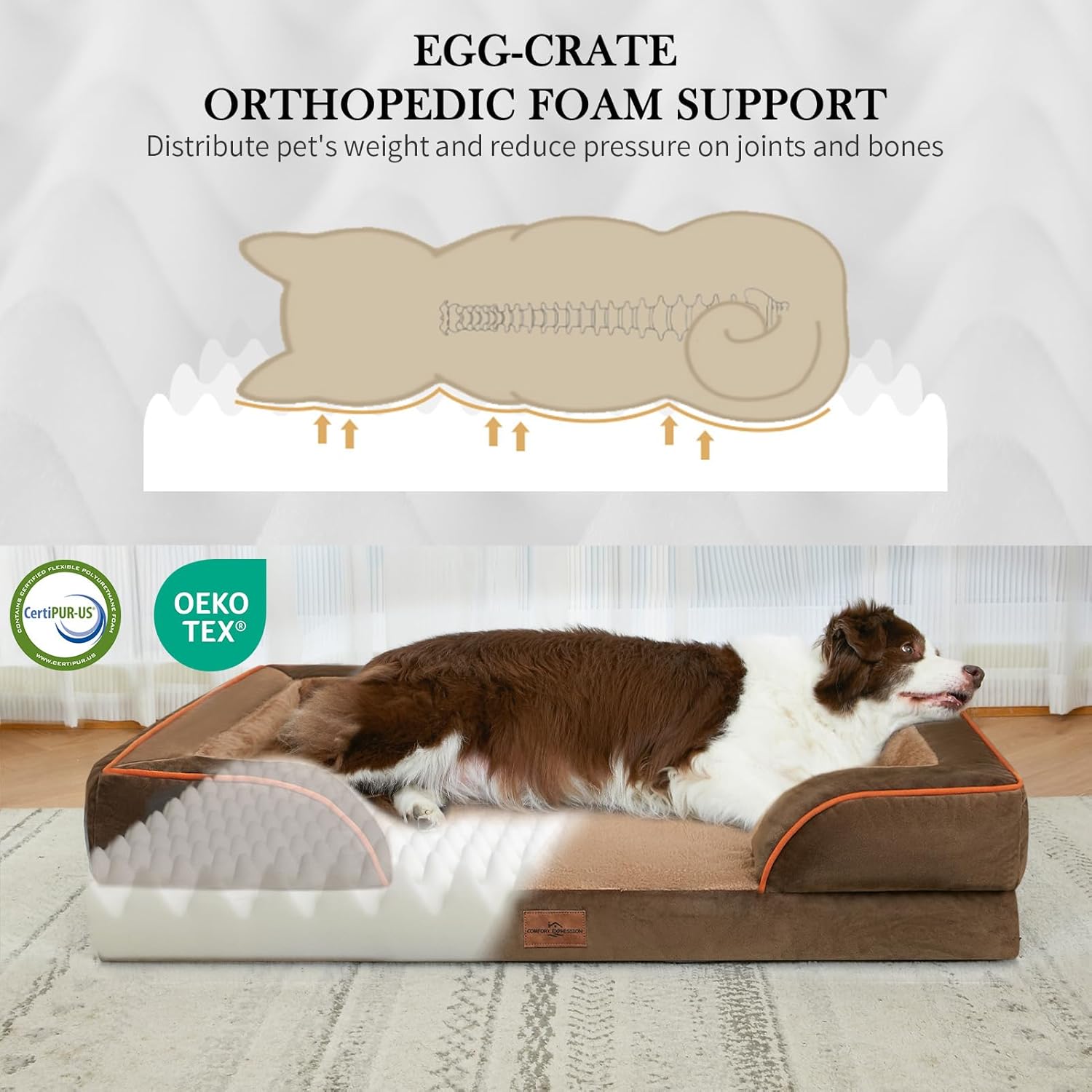 Comfort Expression Small Dog Beds Waterproof Orthopedic Foam Dog Sofa Beds for Small Dogs Comfy Pet Bed with Washable Removable Cover & Non-Slip Bottom(X-Small,Brown) - Pet Explorer