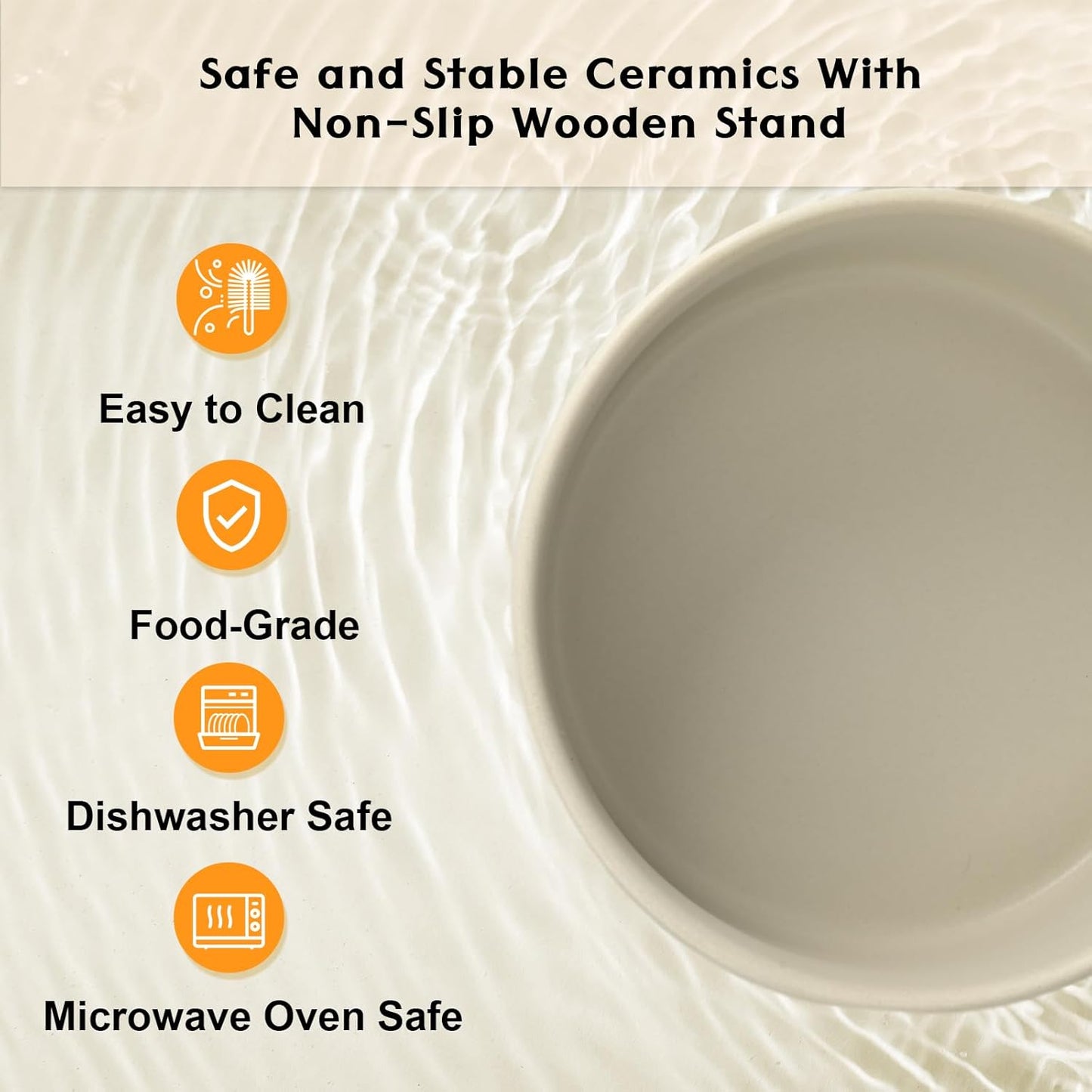 SPUNKYJUNKY Ceramic Elevated Dog Bowls 2 Pack - 8.3inch Raised Dog Bowls with Non-Slip Wooden Stand for Large Dogs Dishwasher Safe(Grey,60OZ*2) - Pet Explorer
