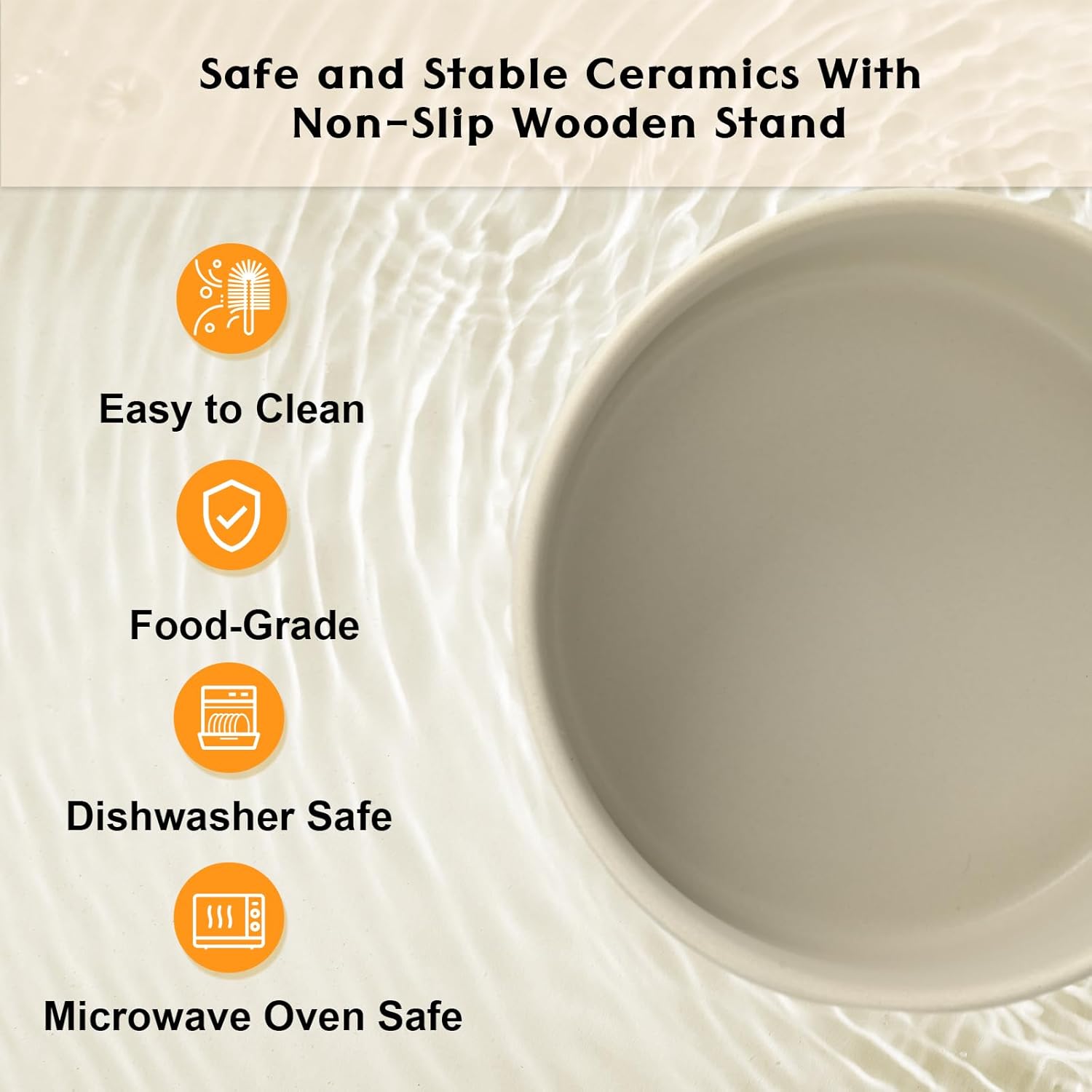 SPUNKYJUNKY Ceramic Elevated Dog Bowls 2 Pack - 6.1inch Raised Dog Bowls with Non-Slip Wooden Stand for Medium Dogs Dishwasher Safe(Grey,28.7OZ*2) - Pet Explorer