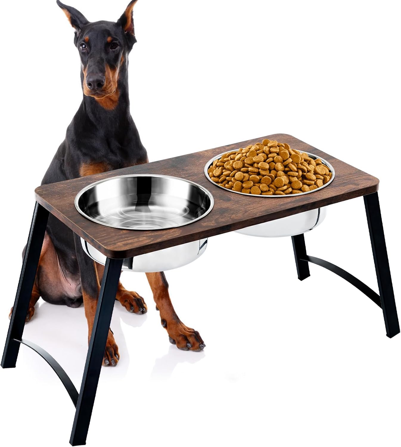 Elevated Dog Bowls for Medium and Large Dogs Wood Raised Bowl Stand with Two 1700ML (58oz) Stainless Steel Dog Food and Water Bowls,Non-Slip - Pet Explorer
