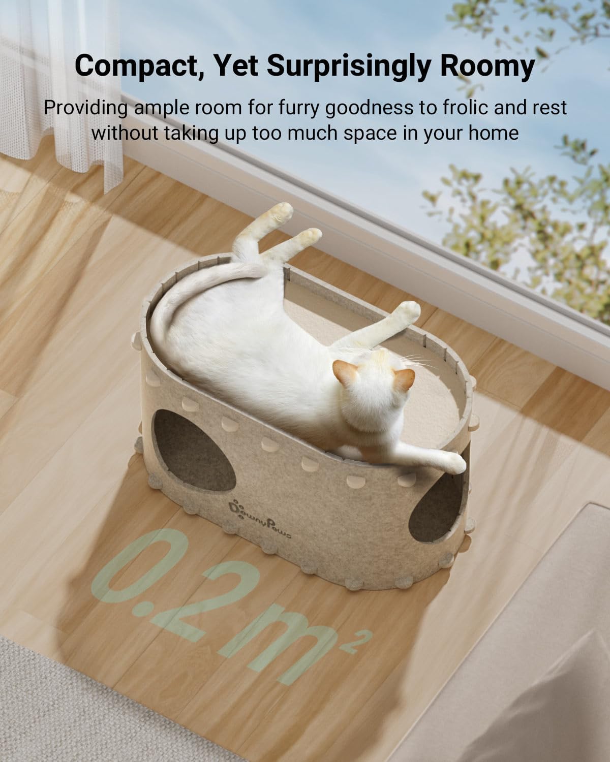 DownyPaws Cat House for Indoor Cats, Cat Bed Cave for Multiple & Large Cats Up to 22 Lbs, Scratch Resistant, Foldable Peekaboo Kitten Caves Tunnel Enclosed Bed, PeekaPurr, Cream - Pet Explorer