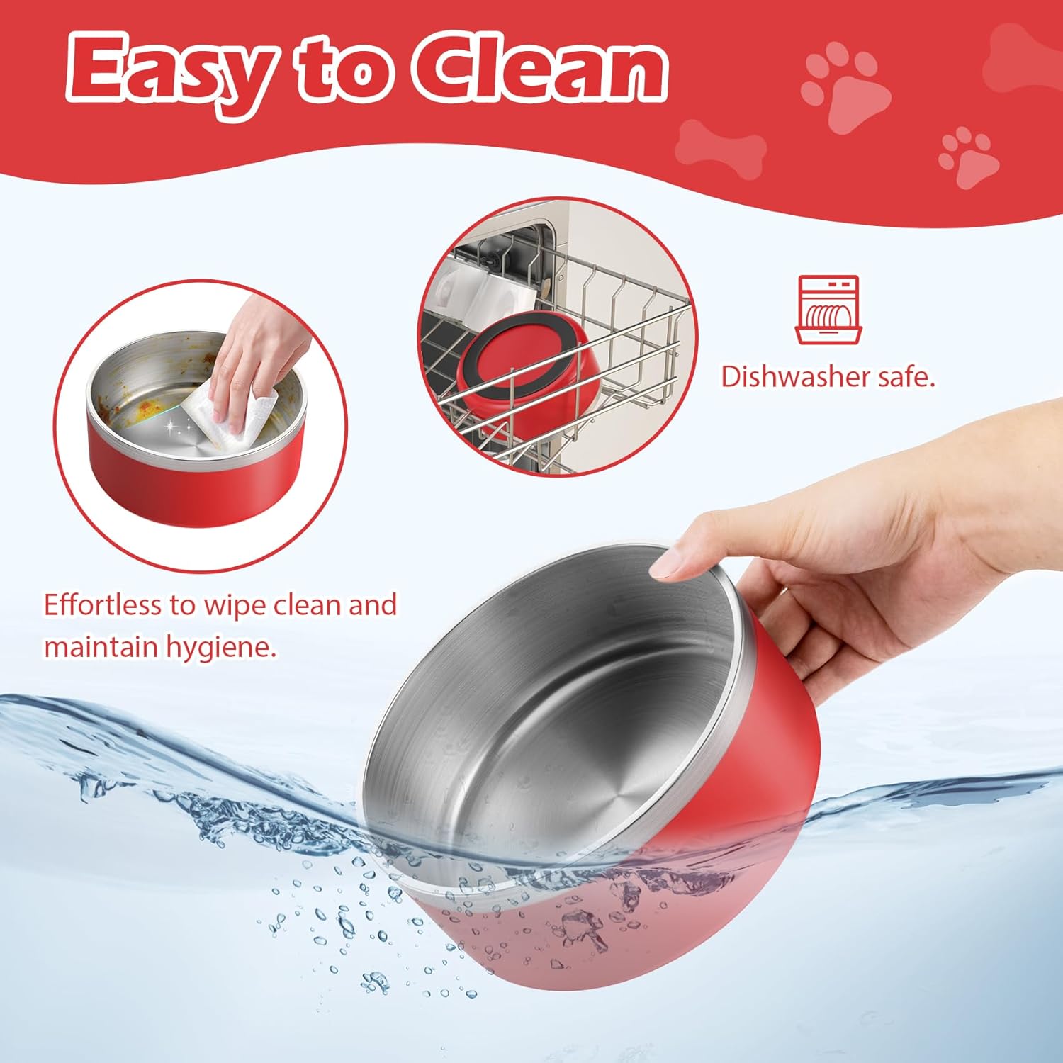 LIANLAI Dog Bowls Large Sized, Rust-Resistant Stainless Steel Dog Bowls, Non Slip Puppy Dishes, Dishwasher Safe (Red，64 oz) - Pet Explorer