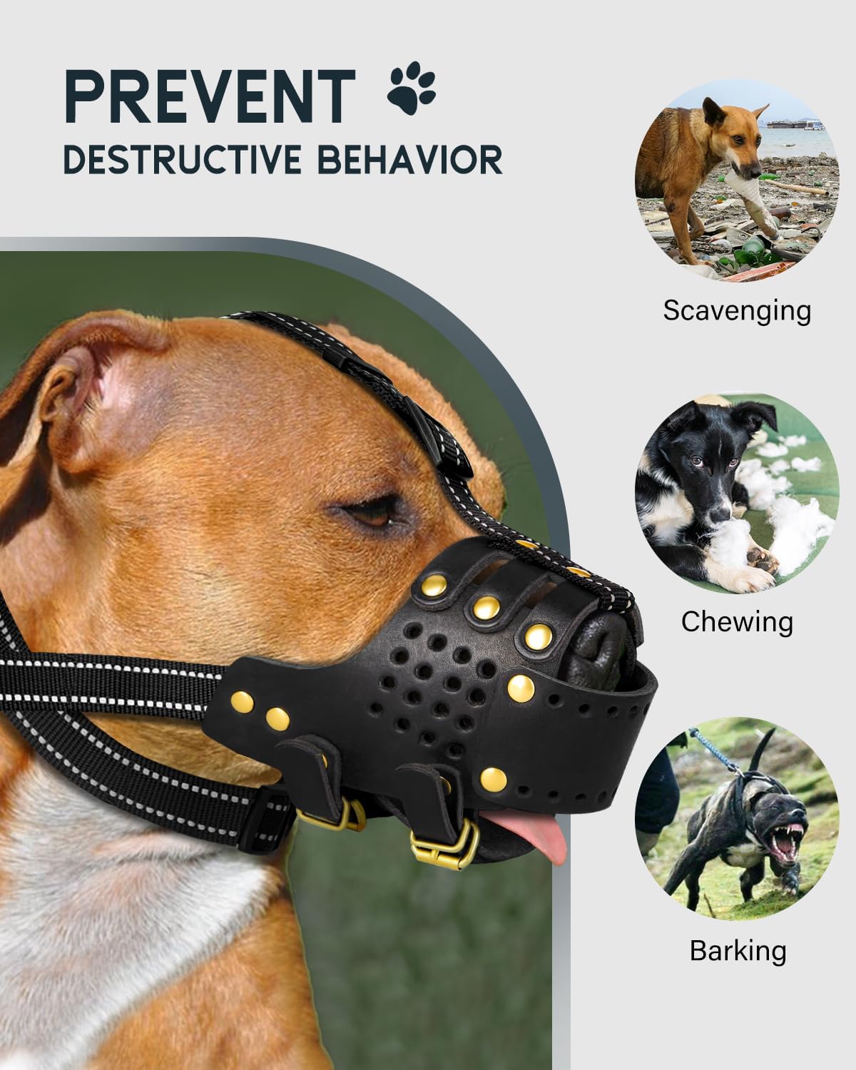 Dog Muzzle, Leather Basket Soft Muzzles Medium Large Breeds, Pitbull Dog Muzzle Amstaff Staffordshire Terrier, German Shepherd Dalmatian Doberman Adjustable (XL) - Pet Explorer