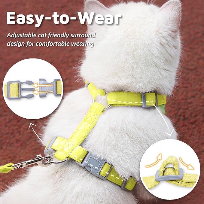 Escape-Proof Cat Harness and Leash Set - Adjustable and Comfortable - Ideal for Walking Cat Outdoors - Fits Small Dogs, Kittens, Medium, and Large Cats (Green, L)