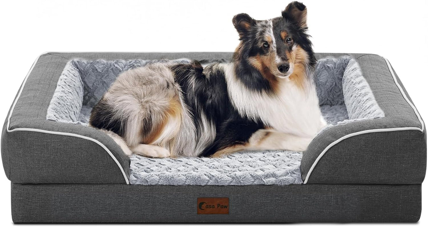 Orthopedic Dog Beds Waterproof, Memory Foam Large Sized Dogs Beds with Sides, Non-Slip Bottom and Egg-Crate Foam Big Dog Beds with Removable Washable Cover(Large,Dark Grey) - Pet Explorer