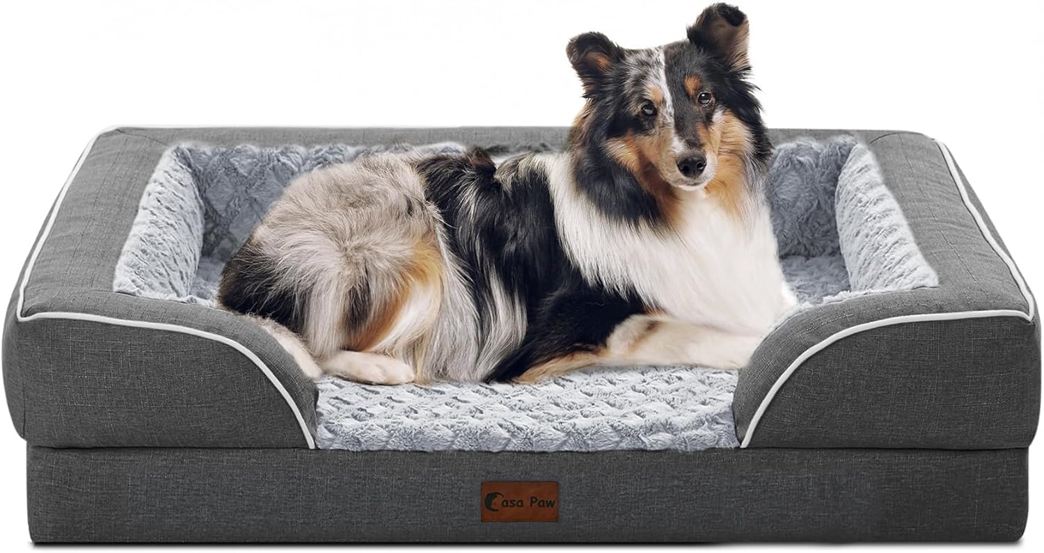 Orthopedic Dog Beds Waterproof, Memory Foam Large Sized Dogs Beds with Sides, Non-Slip Bottom and Egg-Crate Foam Big Dog Beds with Removable Washable Cover(Large,Dark Grey) - Pet Explorer