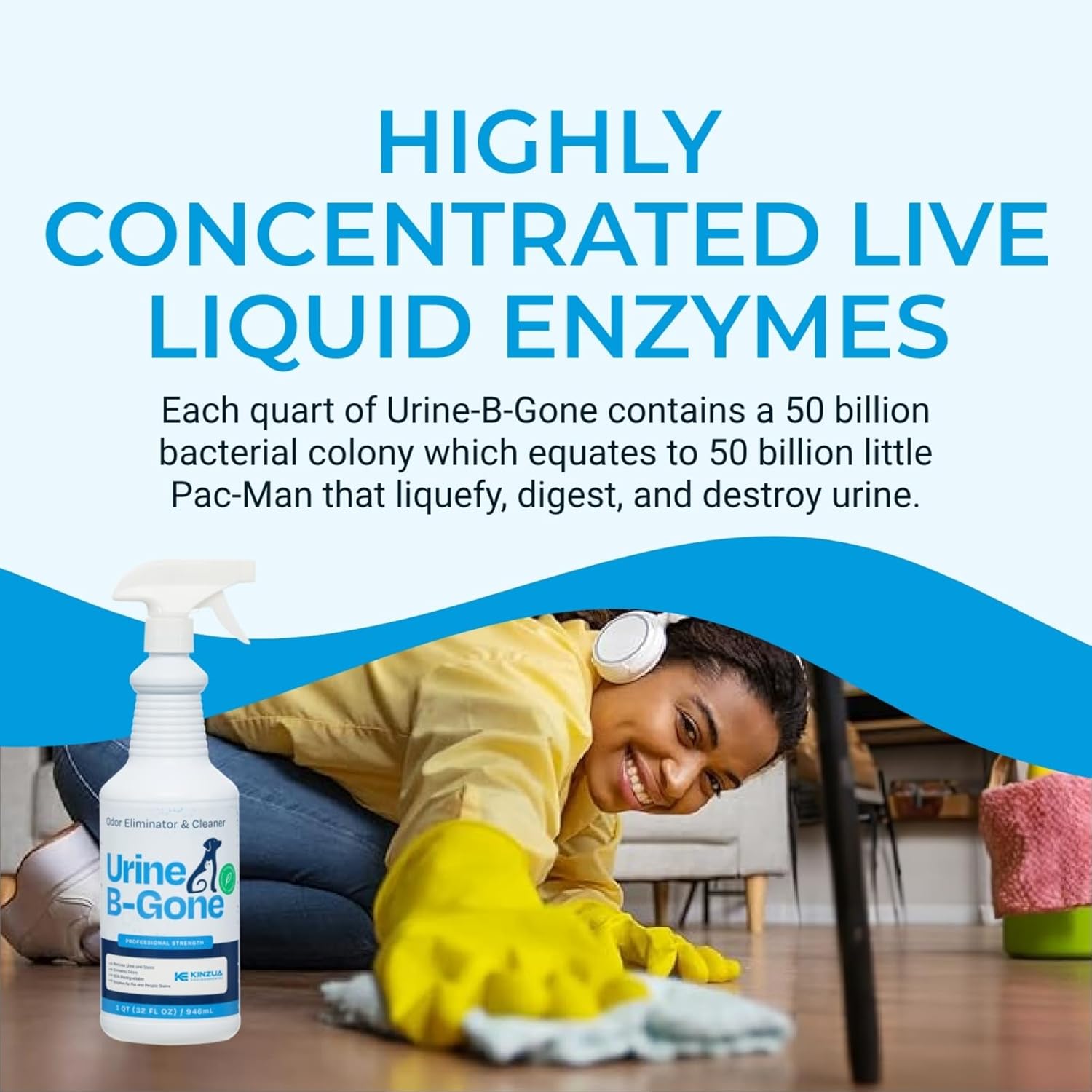 KINZUA ENVIRONMENTAL Urine B-Gone, Professional Enzyme Odor Eliminator & Pet Stain Remover, Human, Cat & Dog Urine Cleaner, Effective on Laundry, Carpets & More, Original Scent, 32oz - Pet Explorer