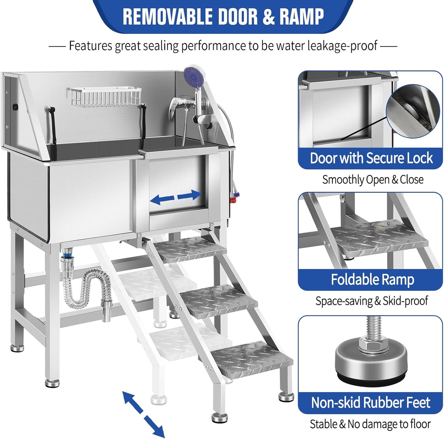 Electric Dog Bathing Station for Large Dogs, Height Adjustable Stainless Steel Dog Pet Washing Station, Professional Dog Grooming Tub with Electric Lift, Pet Wash Bath Station - Pet Explorer