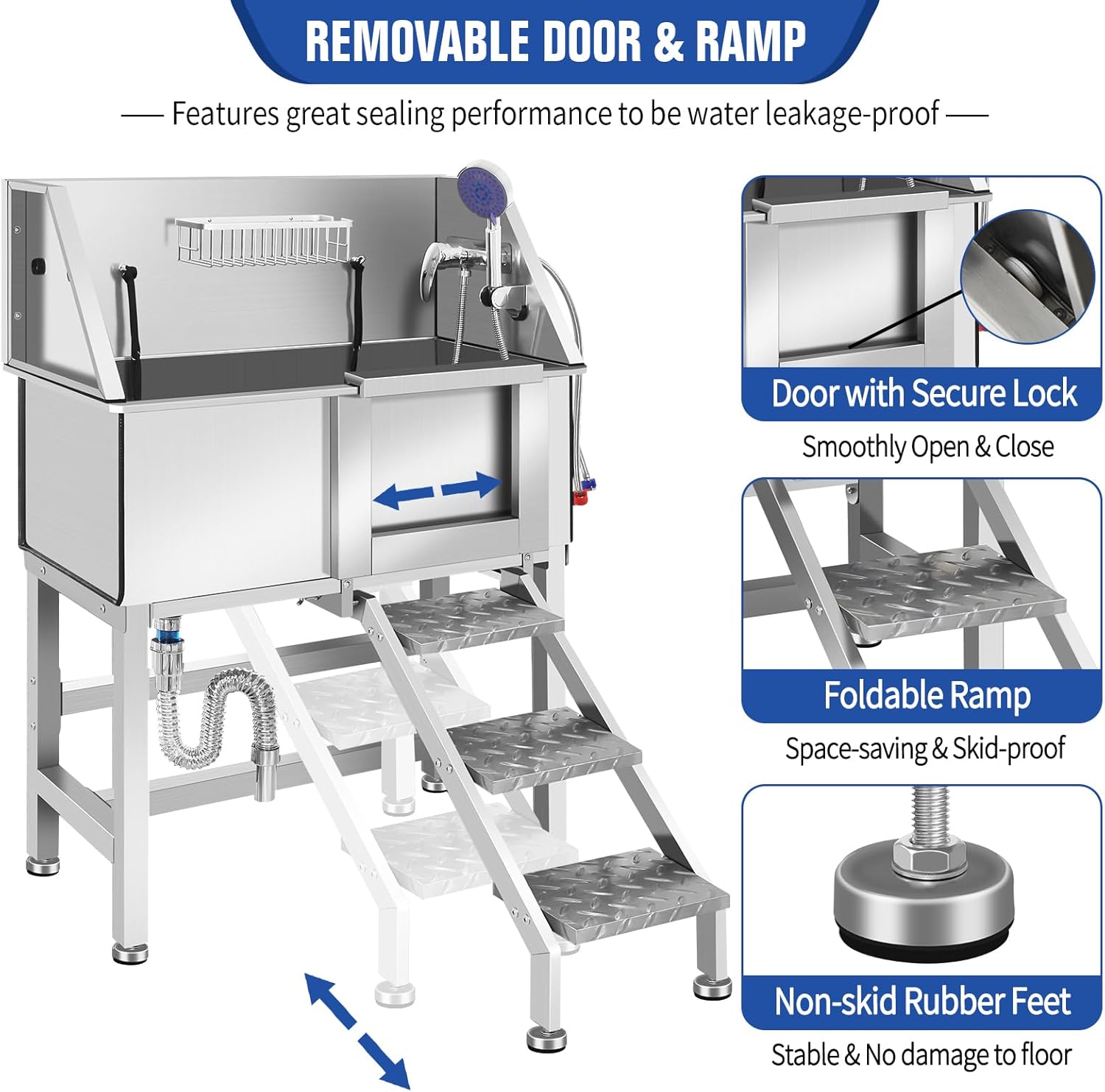 Electric Dog Bathing Station for Large Dogs, Height Adjustable Stainless Steel Dog Pet Washing Station, Professional Dog Grooming Tub with Electric Lift, Pet Wash Bath Station - Pet Explorer
