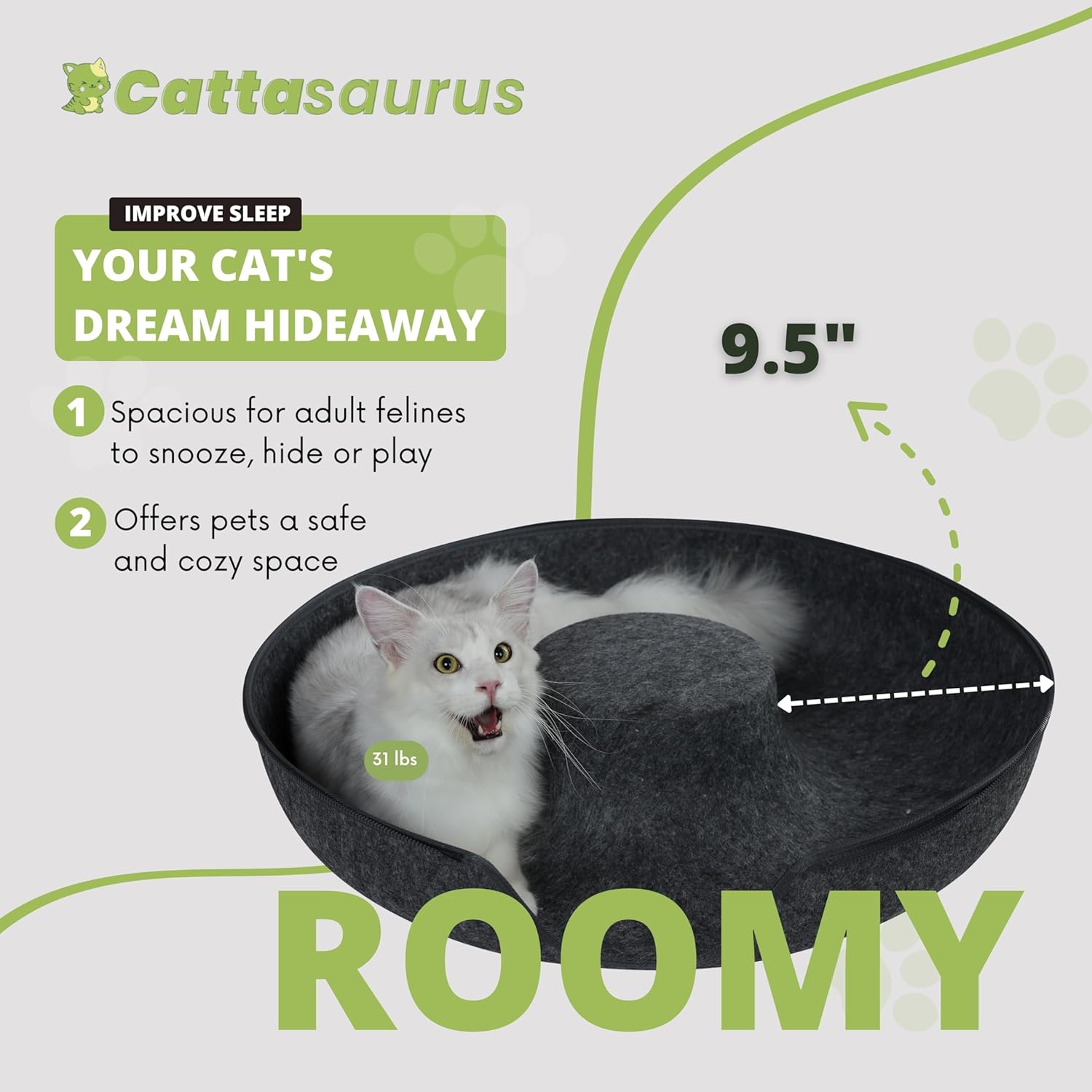 CATTASAURUS Peekaboo Cat Cave for Multiple & Large Cats Up to 30-45 Lbs, Scratch Detachable & Washable Tunnel Bed, Comfy Donut Cat Cave (Dark Gray, Jumbo) - Pet Explorer
