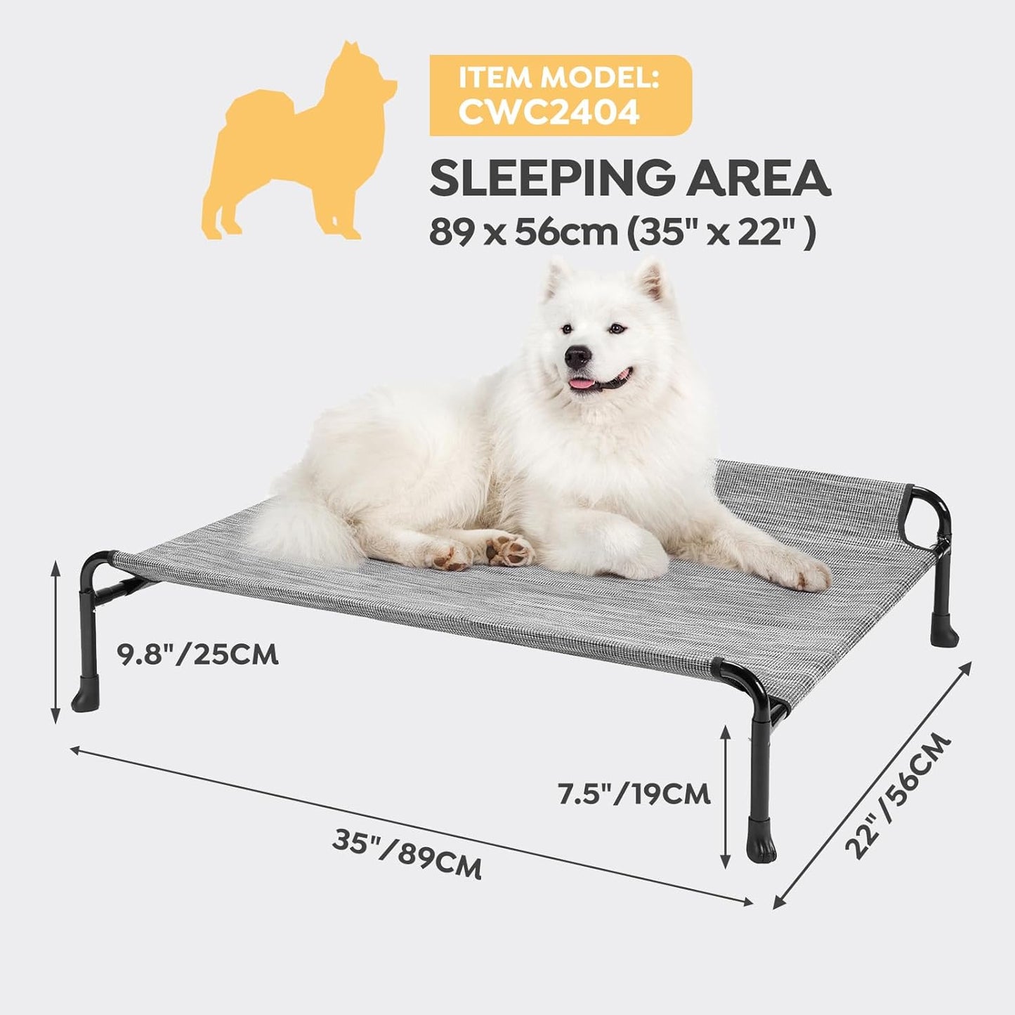 Veehoo Elevated Dog Bed, Cooling Raised Dog Bed with Guardrail & Headrest, Upgraded Non-Slip Silicon Feet, Breathable Teslin Mesh, Portable Pet Cot for Indoor and Outdoor, 35 x 22 Inches, Black Silver - Pet Explorer