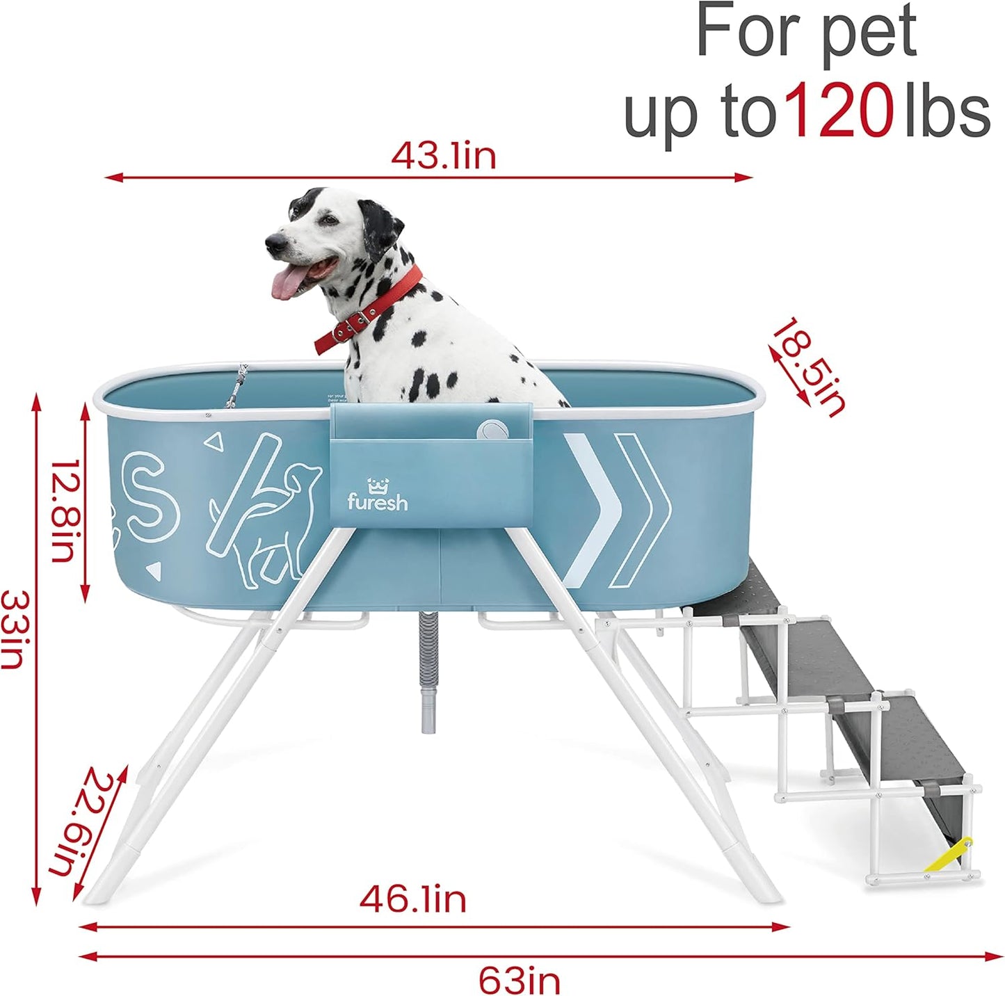 Big Dipper Dog Bath Tub with Stairs, Elevated Portable Foldable Wash Station with Steps for Bathing, Shower and Grooming, Indoor, Outdoor, for Medium to Large Size Dogs - Pet Explorer