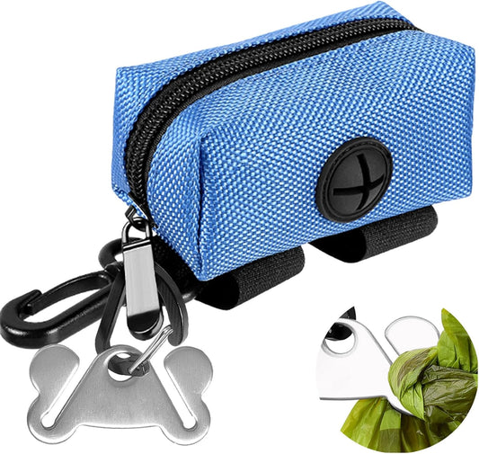 Dog Waste Bag Dispenser Pet Poop Bags Holder for Doggie Waste Bags Dispensers Soft Fabric Zipper Small Doggy Puppy Pouch for Leash Accessory Attachment with Carrier,Blue - Pet Explorer