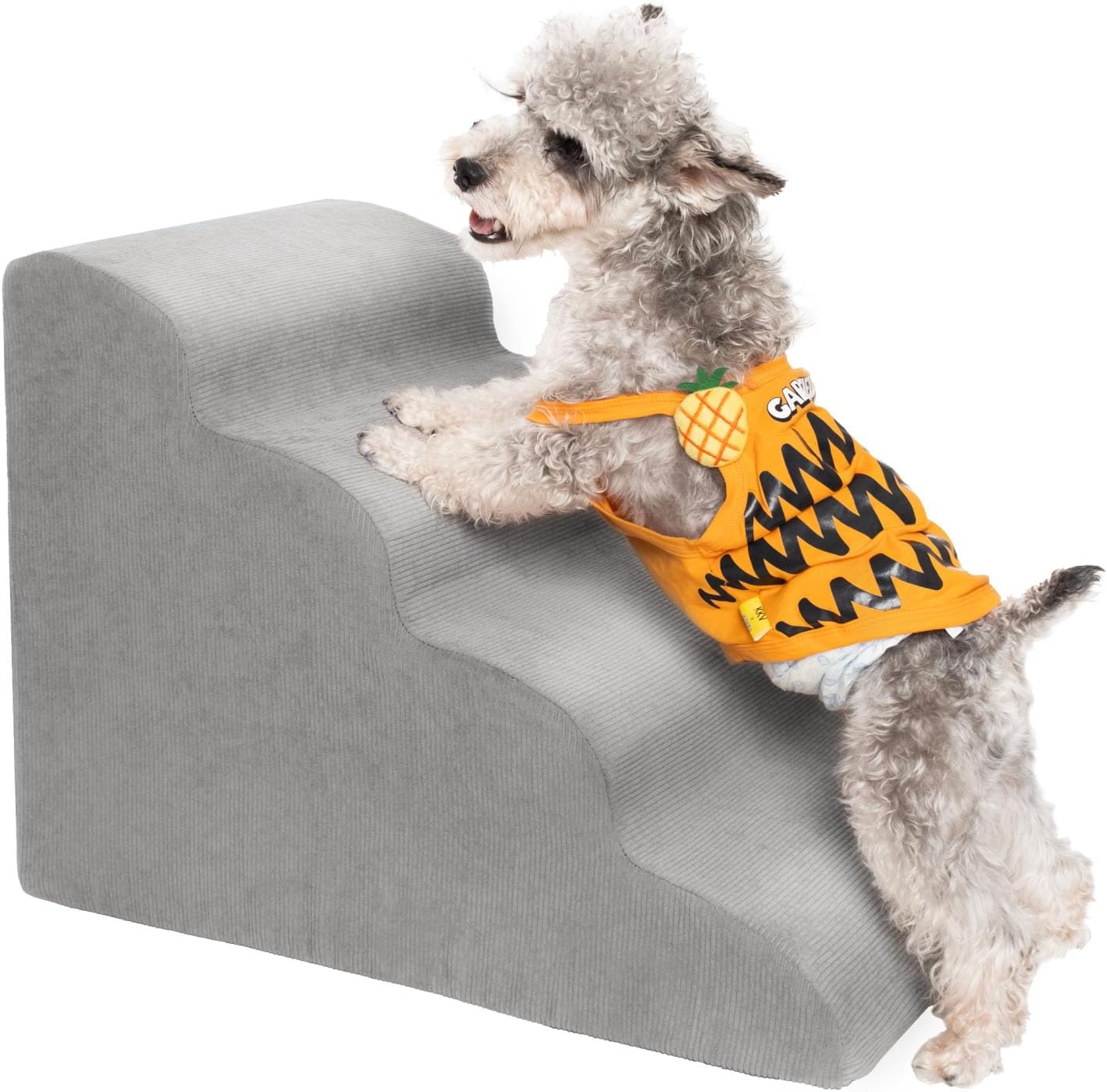 MEWANG Dog Stairs for Small & Medium Dogs and Old Cats –3/4/ 5 Steps High-Density Foam Pet Ramp for Bed & Couch, Non-Slip, Washable Cover, Grey (Round Corner, 4 Steps: 23.94''×18.27''×14.96'', 2) - Pet Explorer
