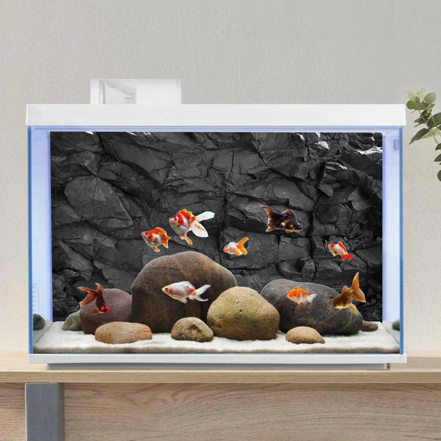 AWERT 48x20 inches Stone Aquarium Background Black Rock Fish Tank Background Rocky Terrarium Background Vinyl - Pet Explorer