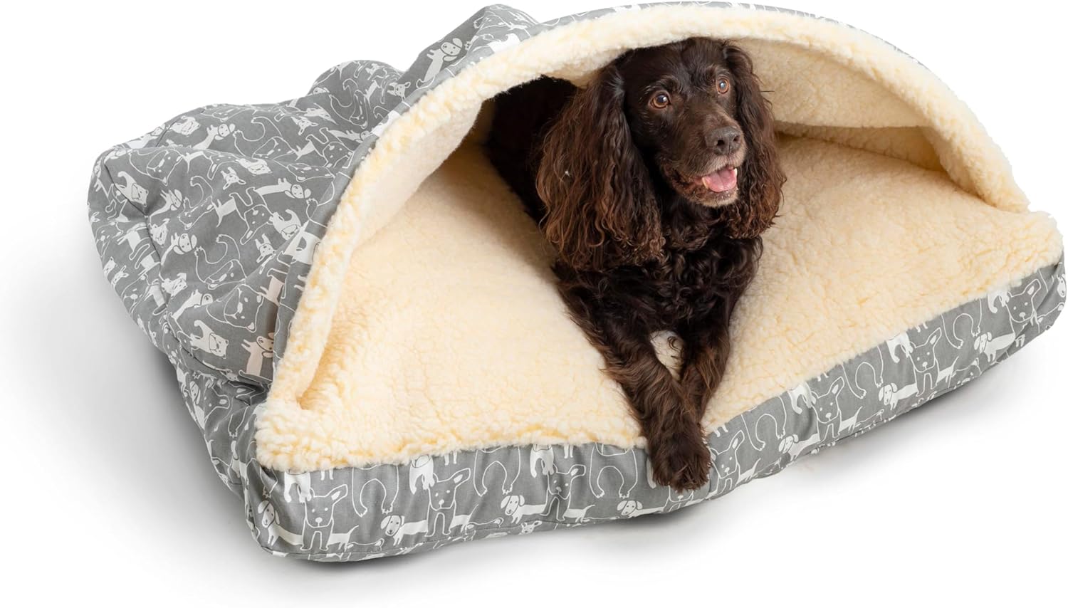 Snoozer Pet Products Luxury Rectangle Cozy Cave, Wag Collection, Large, Pedigree Storm - Pet Explorer