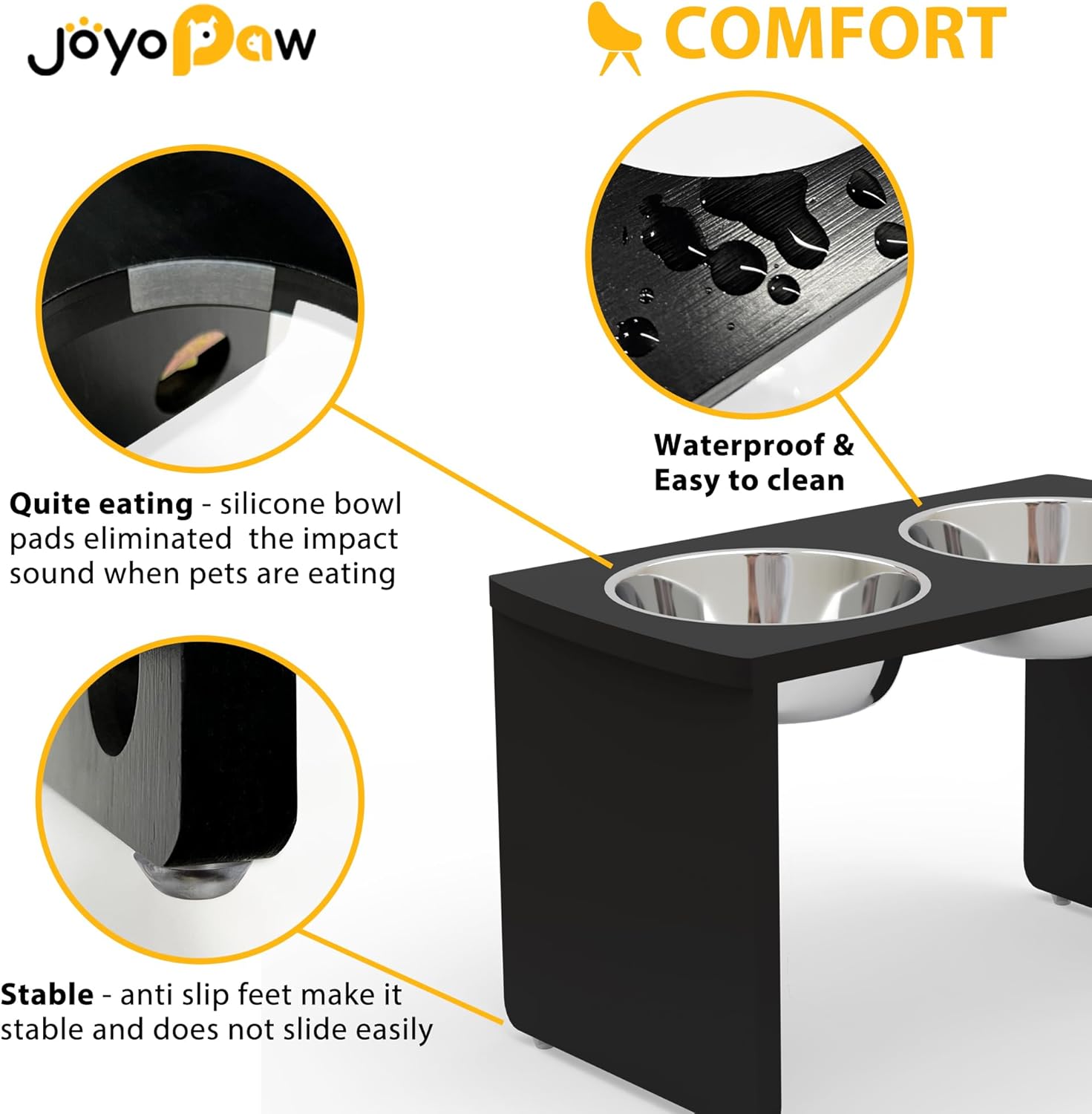 Elevated Dog Bowls, Bamboo Raised Dog Bowl for Large Dogs, with 2 Stainless Steel Bowls (13'' Tall-68oz Bowl, Black) - Pet Explorer