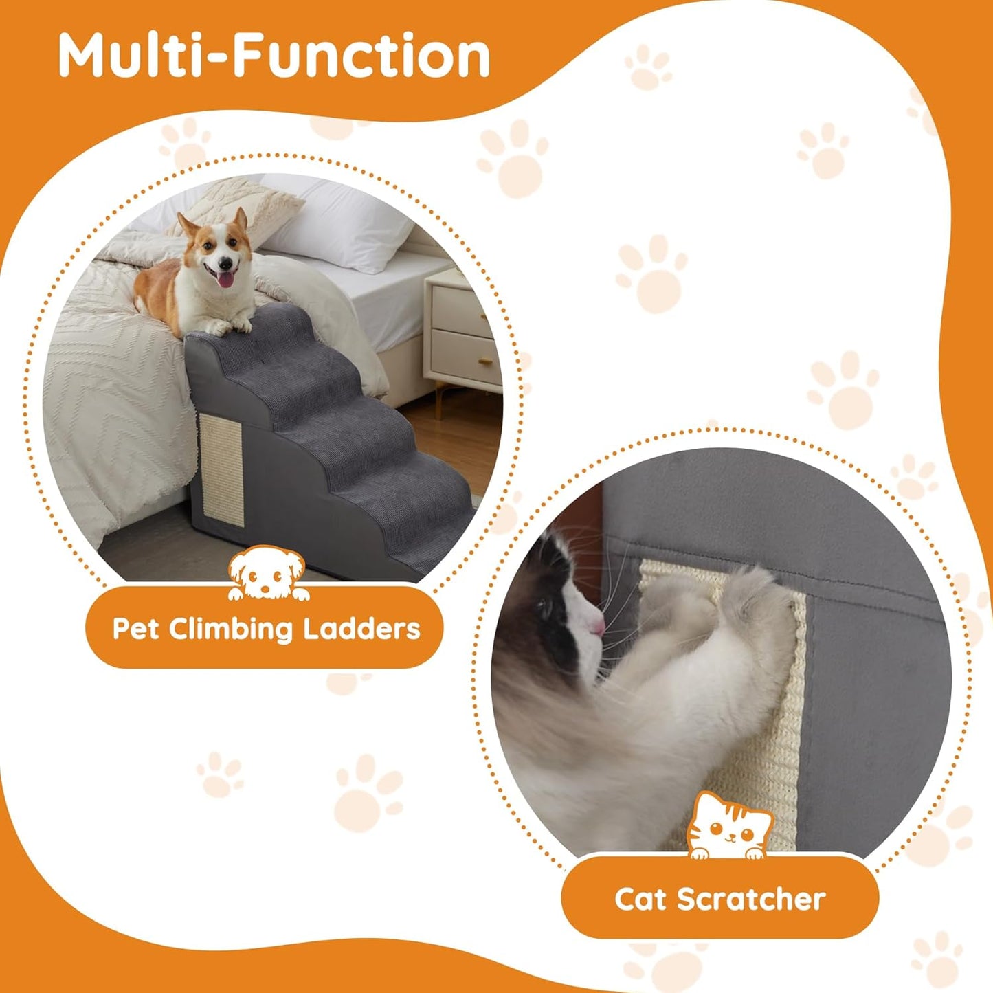 Dogs Steps for Bed, Dog Stairs for Small Dogs, 2-Step Dog Ramp for Bed, Couch, Sofa, and Chairs, Non-Slip Bottom Design, Cat Scratching, High Density Foam Portable Pet Step, Indoor, Grey - Pet Explorer