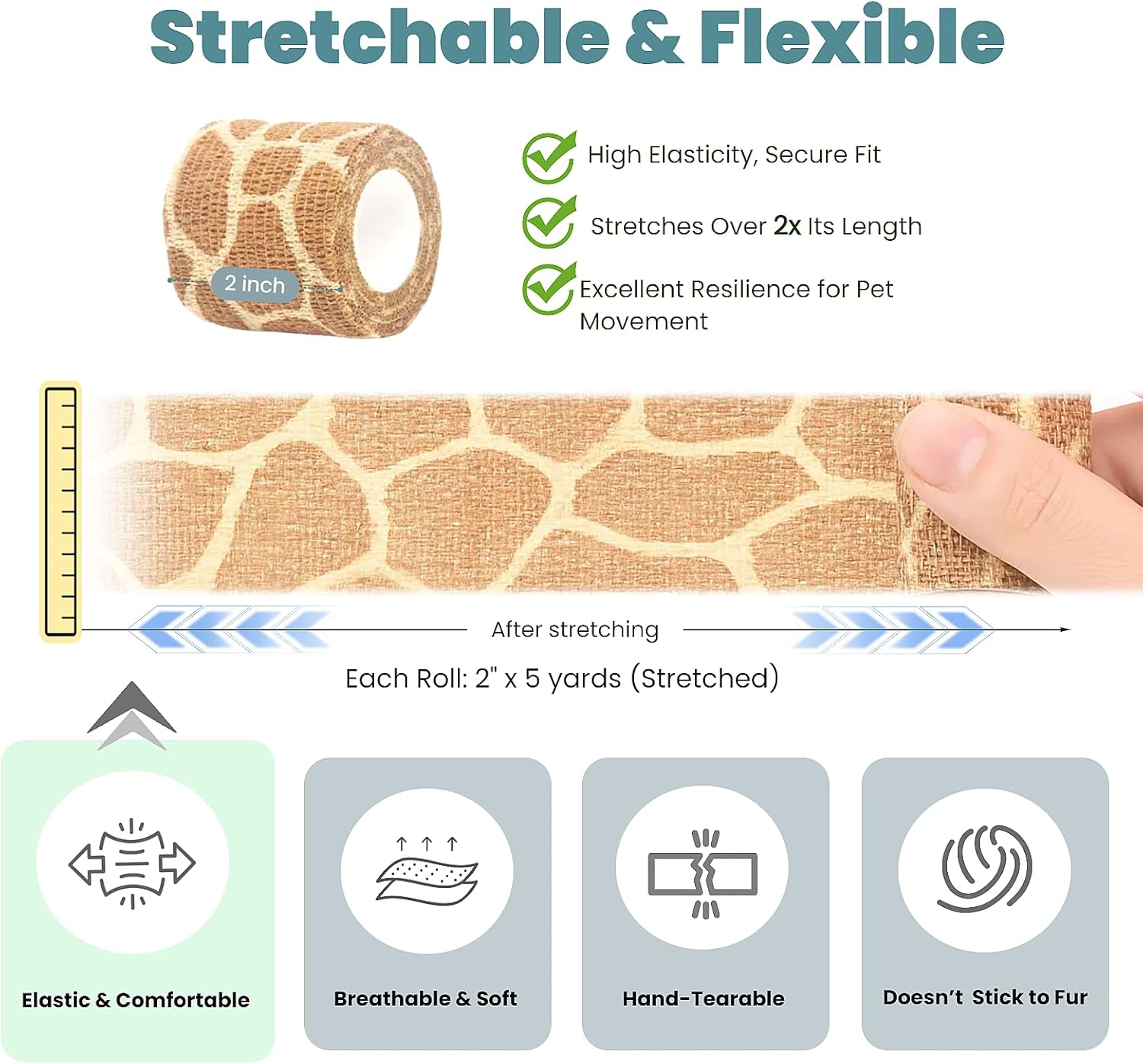 Pet Bandage 6 Rolls, Adhesive Bandage, Self Adhesive Bandage, First Aid Adhesive Gauze, for Horses, Dogs,Cats, Birds, Animals (Animals, 2 Inch (Pack of 6)) - Pet Explorer