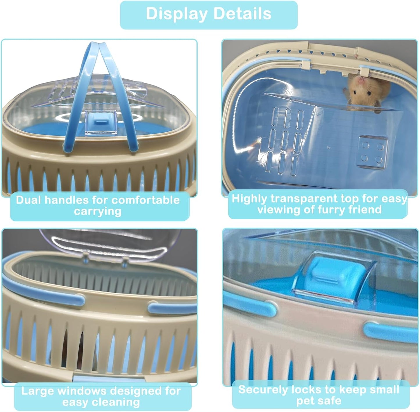 Hamster Carrier Guinea Pig Carrier 13 X 11 X 8 In Portable Hamster Travel Cage with Ventilation Holes Outdoor Small Animal Carrier for Rat Gerbils Rabbit Hedgehog Squirrel Mouse Sugar Glider - Pet Explorer