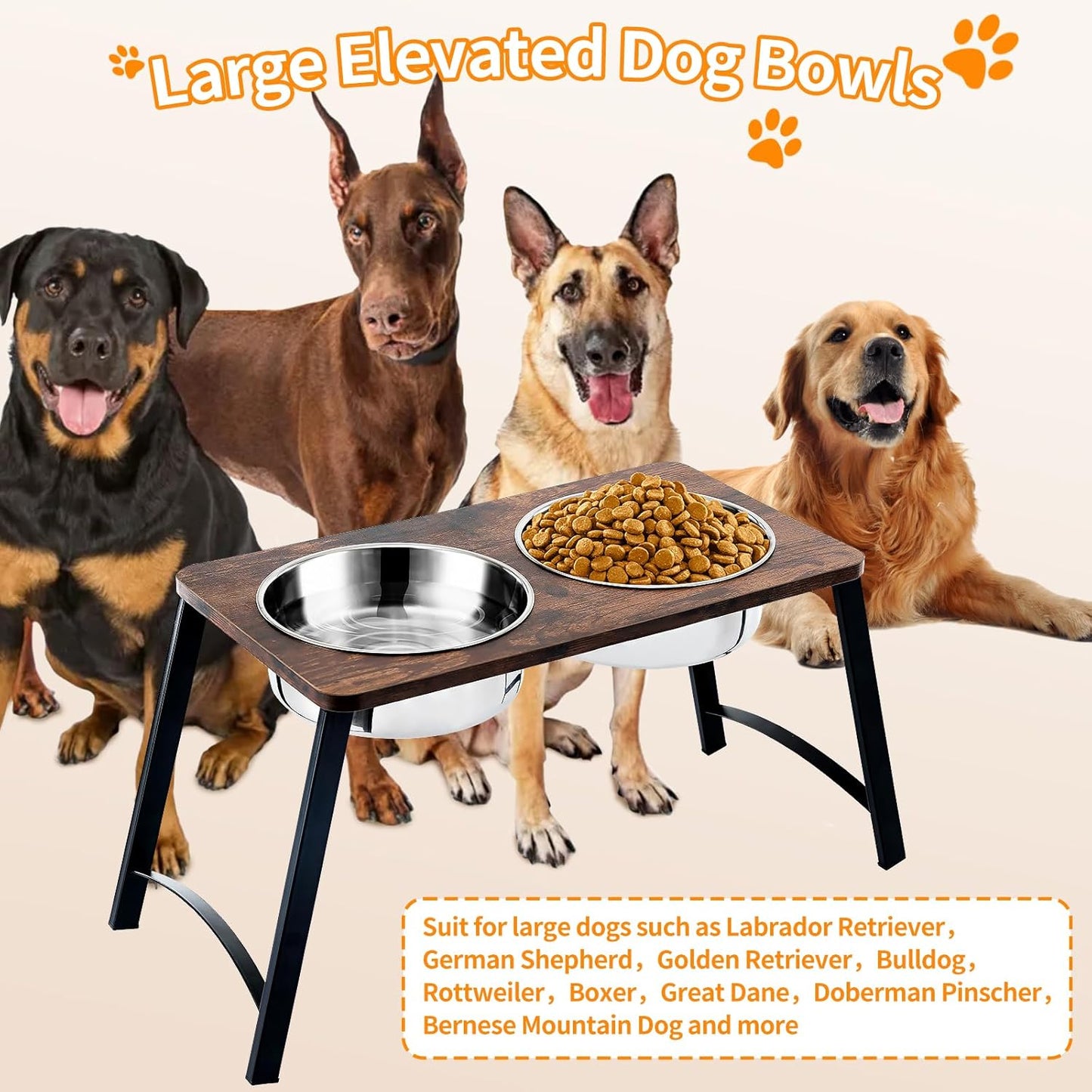 Elevated Dog Bowls for Medium and Large Dogs Wood Raised Bowl Stand with Two 1700ML (58oz) Stainless Steel Dog Food and Water Bowls,Non-Slip - Pet Explorer