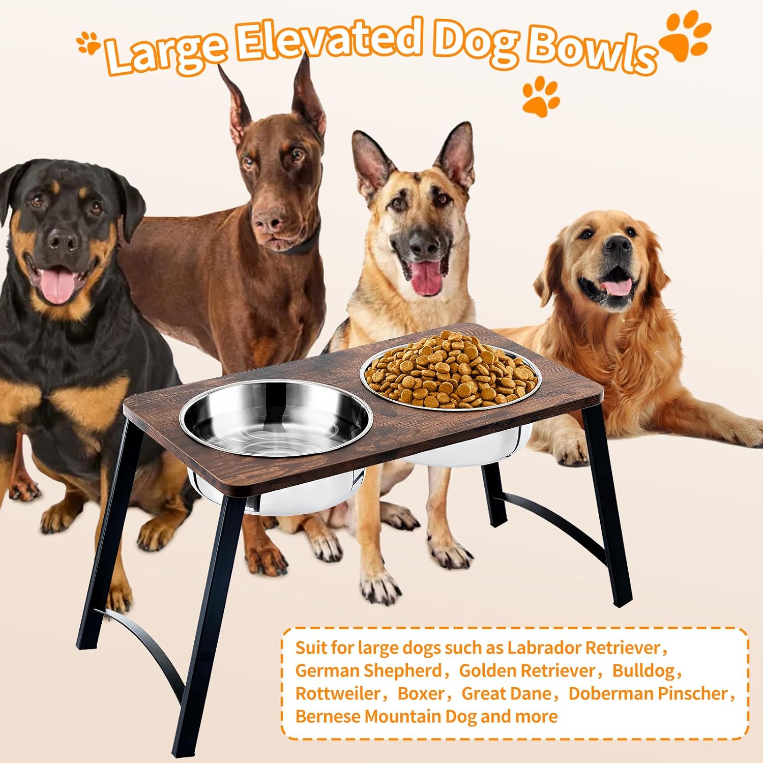 Elevated Dog Bowls for Medium and Large Dogs Wood Raised Bowl Stand with Two 1700ML (58oz) Stainless Steel Dog Food and Water Bowls,Non-Slip - Pet Explorer