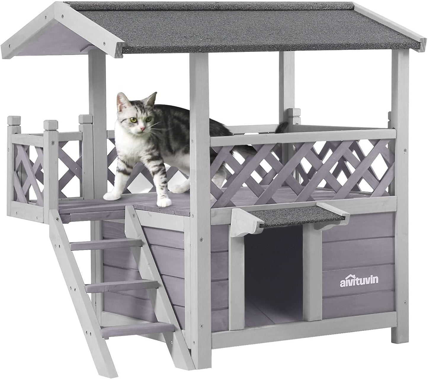 Aivituvin Cat House Outdoor Indoor Feral Kitty Shelter with Escape Door for Cats, Weatherproof Roof - Pet Explorer