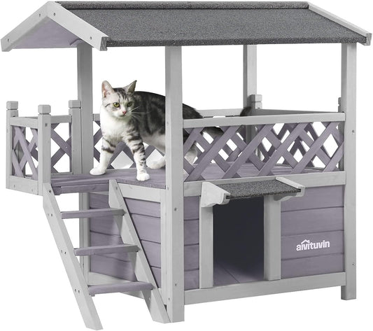 Aivituvin Cat House Outdoor Indoor Feral Kitty Shelter with Escape Door for Cats, Weatherproof Roof - Pet Explorer