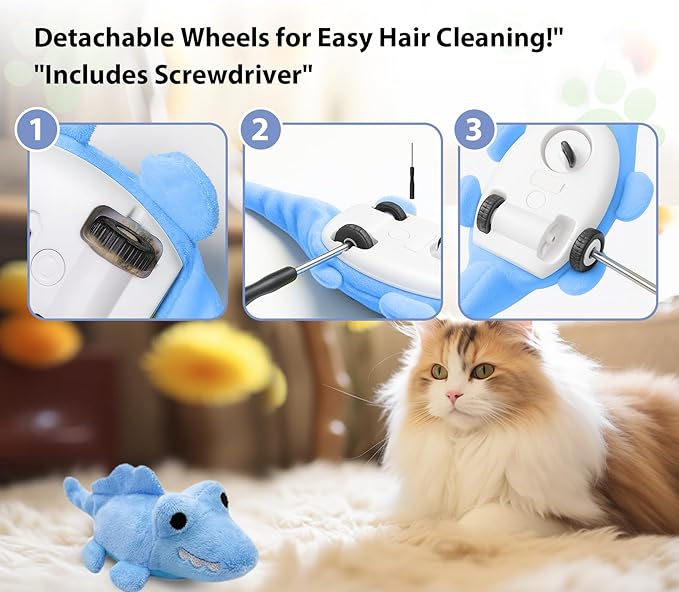 Interactive Cat Toys for Indoor Cats – Auto Moving Alligator with 360° Random Movement & Tail Wagging, Rechargeable Cat Exercise Toy with Catnip, Self-Play Fun for Bored Adult Cats-Blue