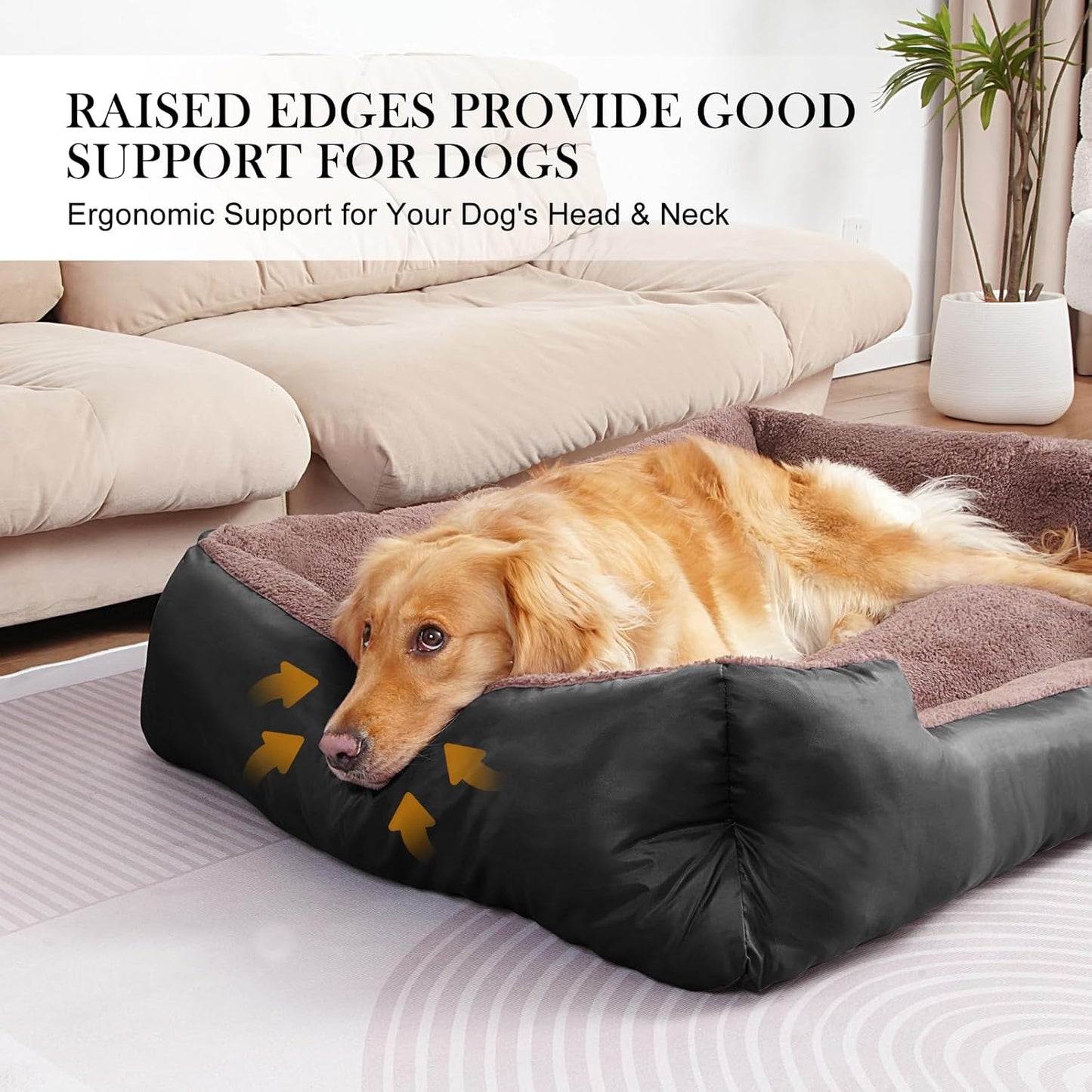 Dog Beds for Extra Large Dogs, Rectangle Washable Pet Bed with Sides, Big Dog Couch Bed with Non-Slip Bottom - Pet Explorer