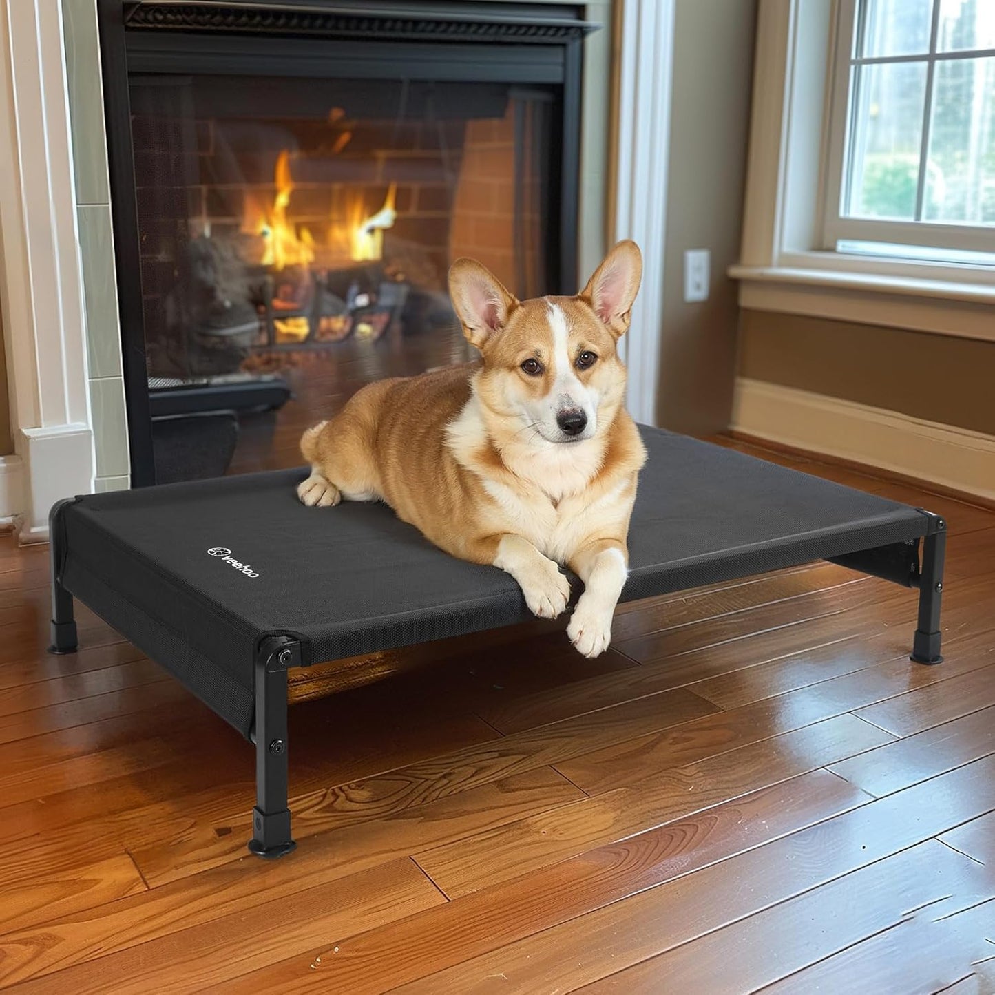 Veehoo Cooling Outdoor Dog Bed, Heavy Duty Elevated Pet Bed with Washable & Breathable Teslin Mesh, Non-Slip Silicon Feet, Dog Cot Bed with Support Hem, 35" x 22", Black, CWC2433 - Pet Explorer
