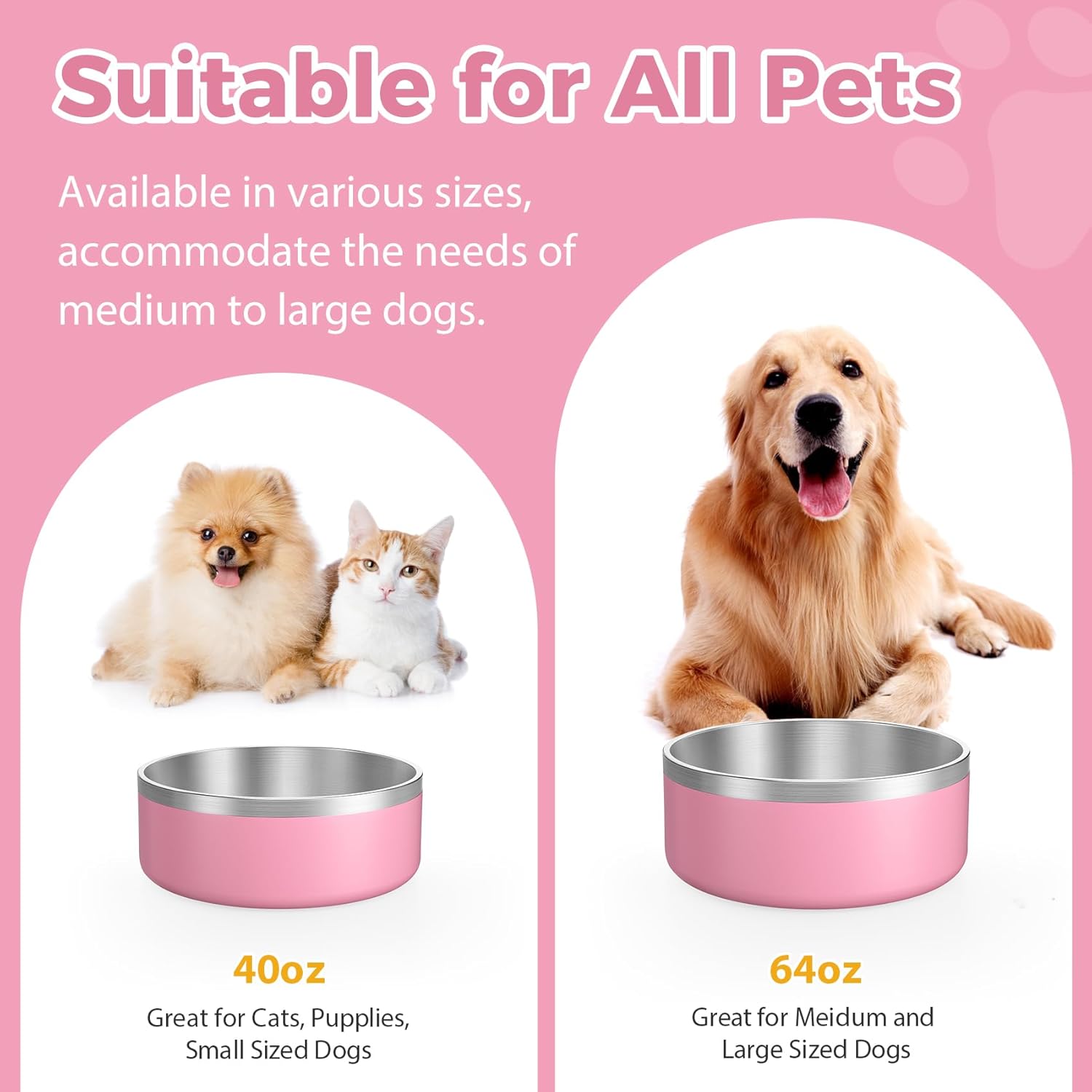 LIANLAI Dog Bowls Large Sized, Rust-Resistant Stainless Steel Dog Bowls, Non Slip Puppy Dishes, Dishwasher Safe (Pink，64 oz) - Pet Explorer