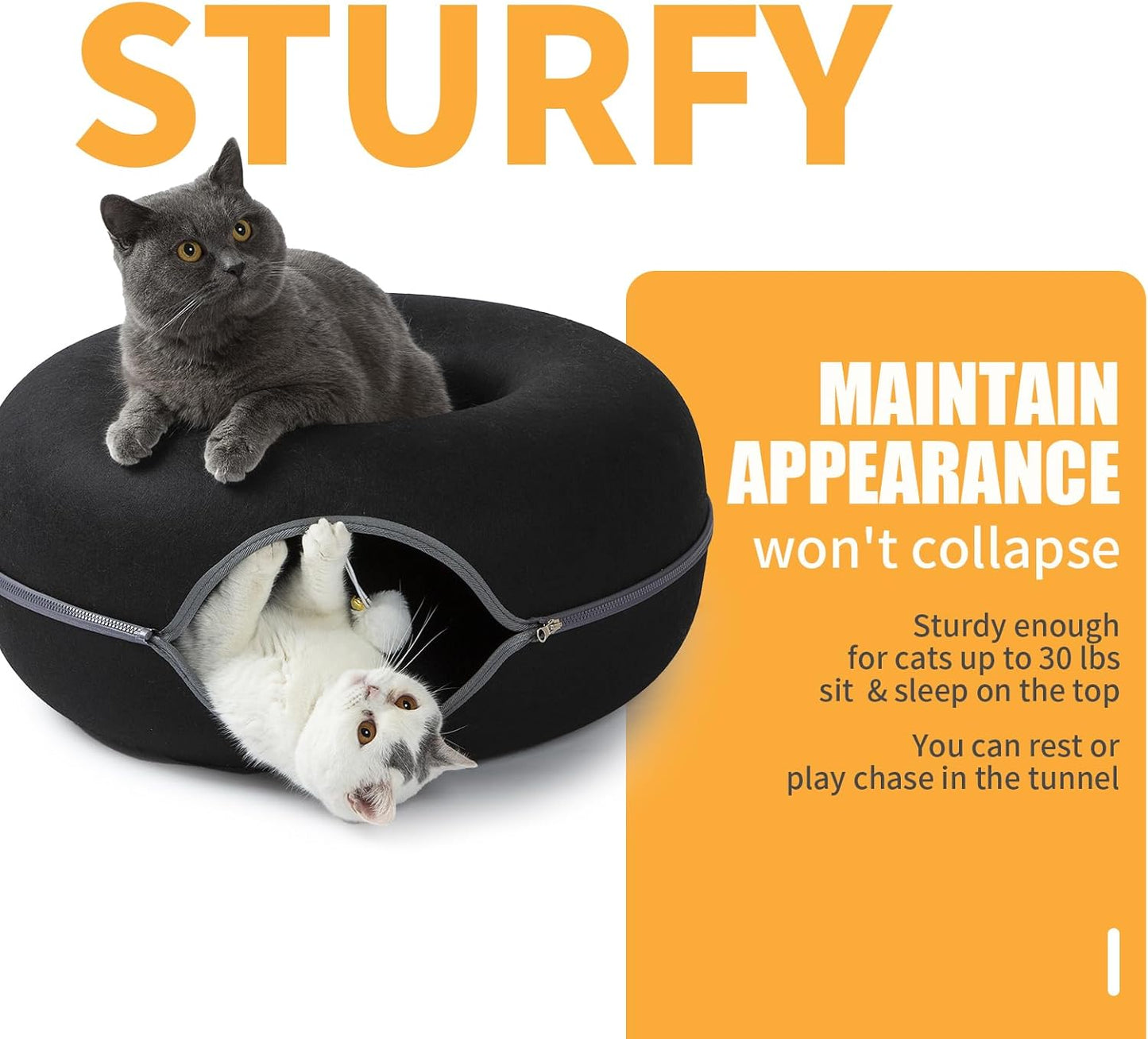 Jia Xi Cat Tunnel Bed - Large Indoor Cat Condo and Cave, 24 inch, Black - Pet Explorer