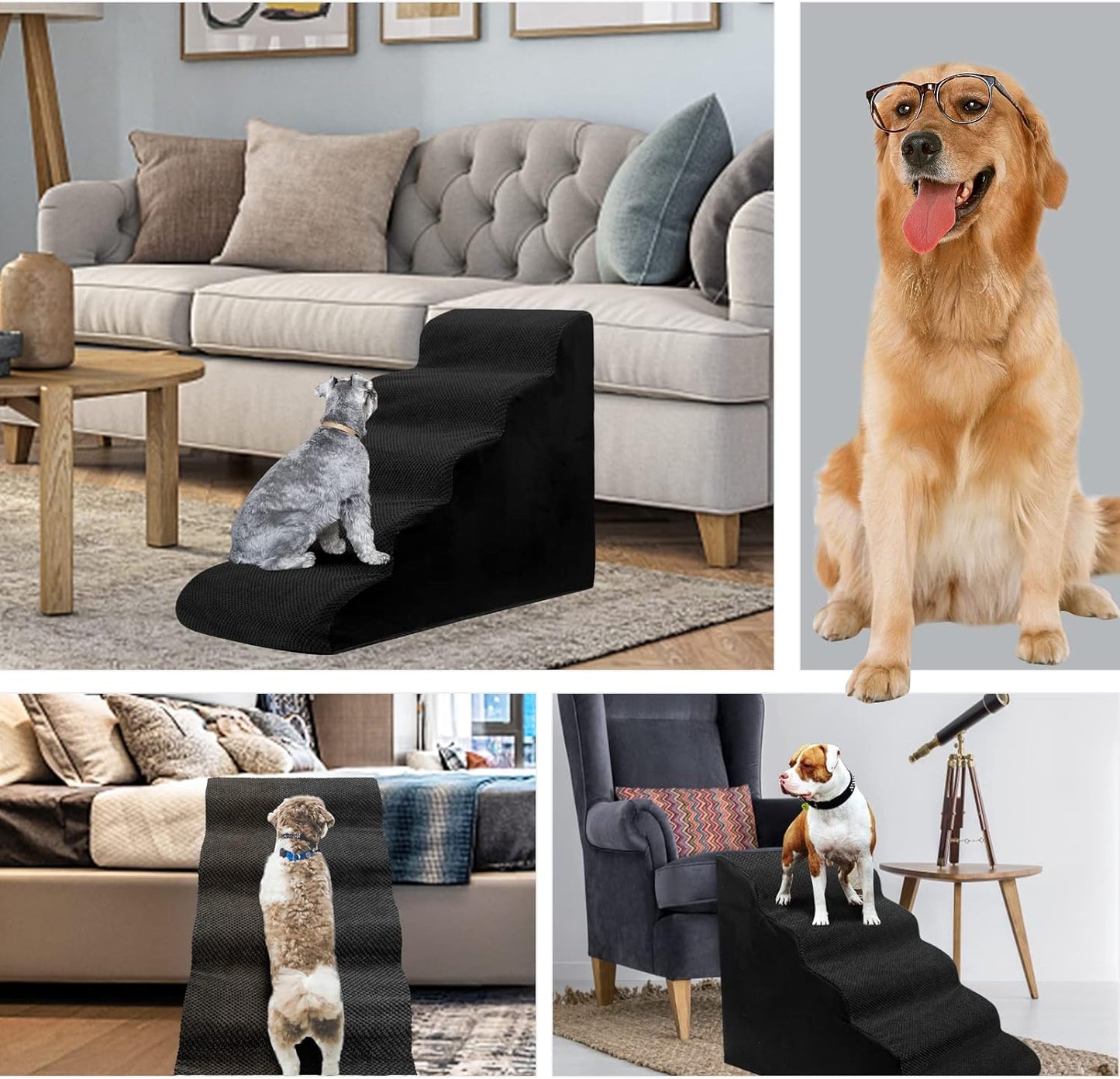Dog Steps&Stairs for High Beds 24.4 inches High Up to 24-28 inches Bed, Tall Extra Wide Pet Stairs/Steps for High Bedsides,Non-Slip Dog Ramps for Small Older Dogs/Cats(Black) - Pet Explorer