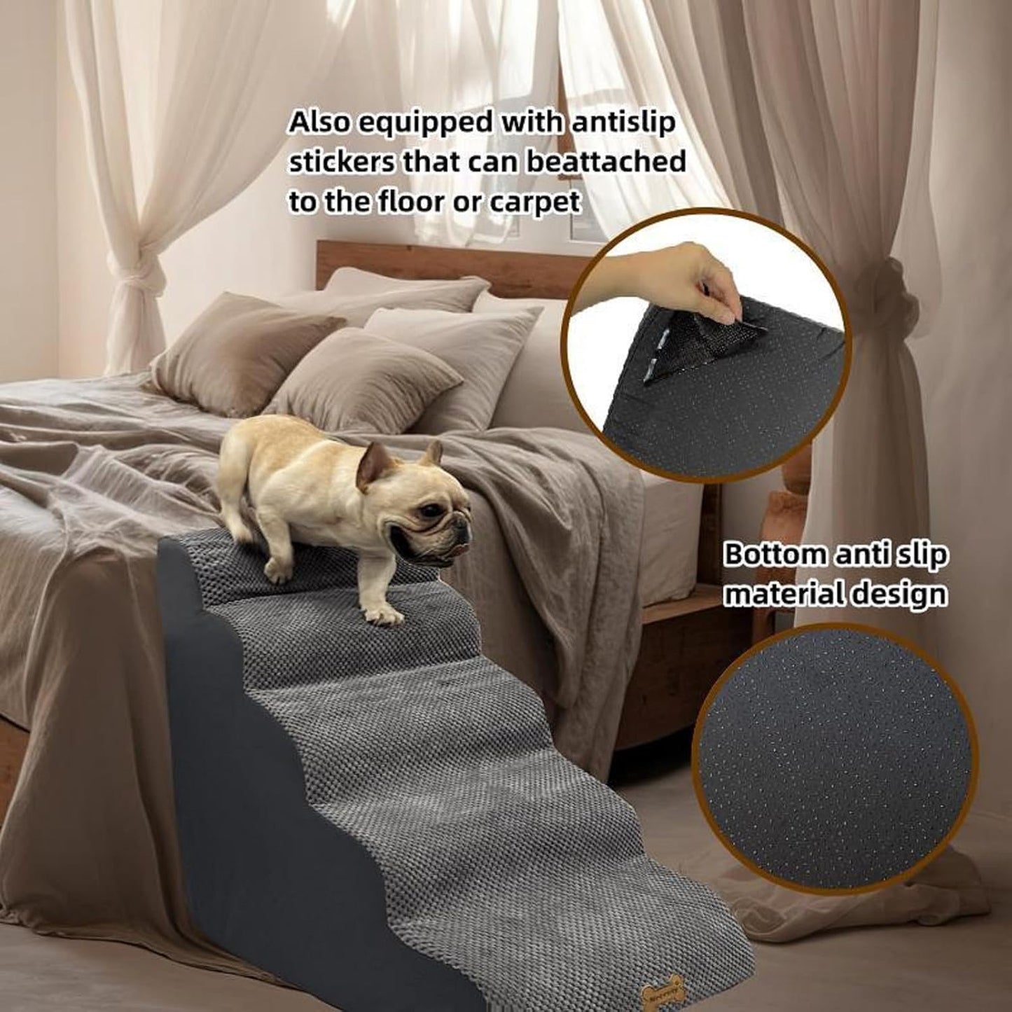 5-Step Dog Stairs for 30 Inch High Beds & 20-30 Inch Couch Bed, Non-Slip Balanced Indoor Pet Ramp Stairs for Small Old Large Dogs Cats to Get on Bed 30D - Pet Explorer