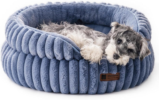 MEWOOFUN Washable Small Dog Bed, Cat Beds for Indoor Cats with Anti-Slip Bottom, Round Pet Bed for Puppy and Kitten (Blue, 24"x24"x9") - Pet Explorer