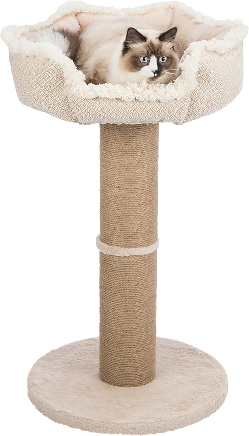 Trixie Boho Cat Scratching Post 32.7 Inch - Cat Scratcher with Soft Fabric Covering Base and Jute-Wrapped Post - with Platform Bed - in Beige