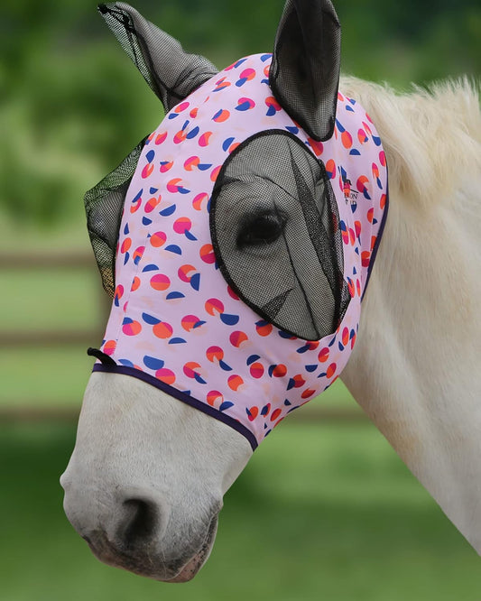 Harrison Howard Super Comfort Stretchy Fly Mask Large Eye Space with UV Protection Soft on Skin with Breathability Weaving Dots L