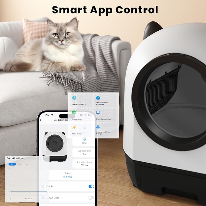 Realbear Automatic Cat Litter Box Self Cleaning Litter Box Large Capacity for Multiple Cats, App Control with Safety Sensors, Includes Scent Cartridge & 2 Roll Garbage Bags
