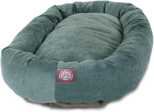 Majestic Pet 32 Inch Micro Velvet Calming Dog Bed Washable – Cozy Soft Round Dog Bed with Spine for Head Support - Fluffy Donut Dog Bed 32x23x7 (inch) – Round Pet Bed Medium – Azure - Pet Explorer