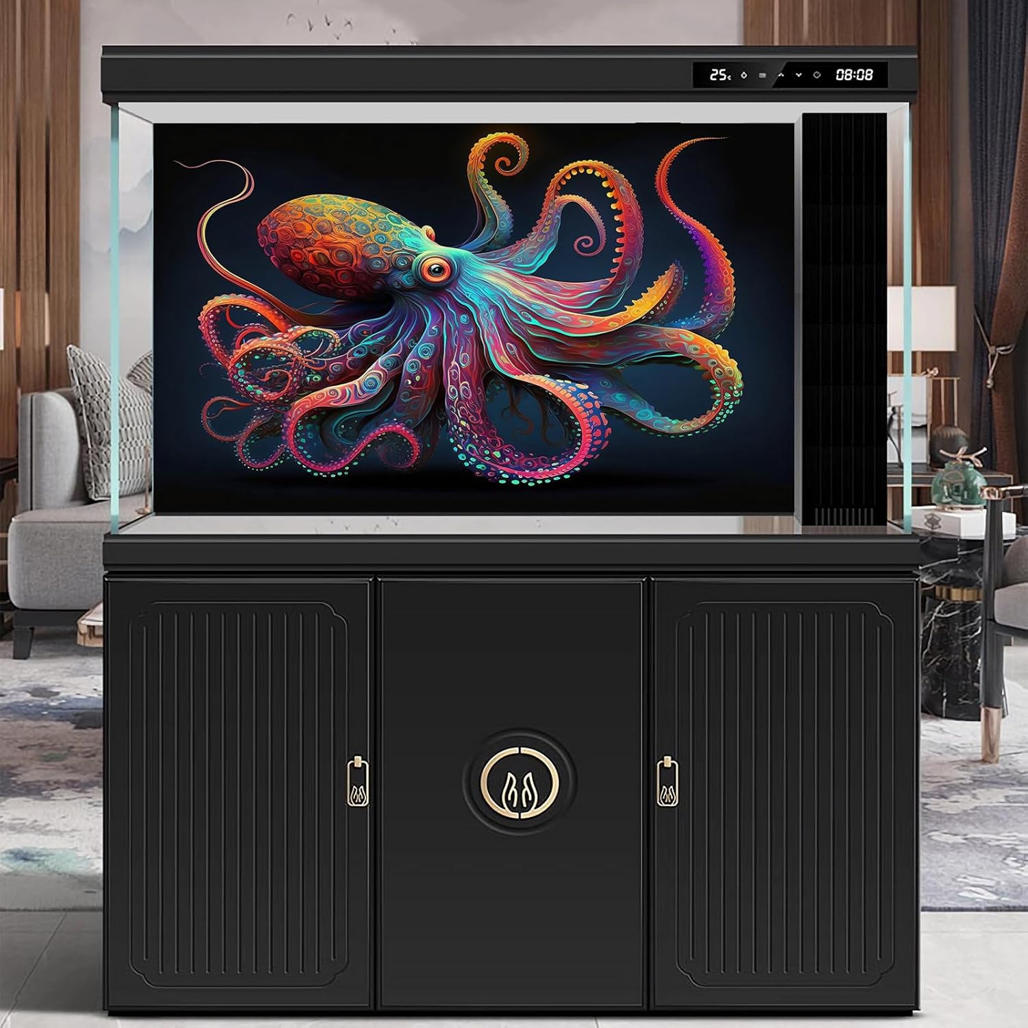 Exquisite Octopus Aquarium Background Abstract Colorful Octopus Terrarium Background Glowing Octopus on Black Background Fish Tank Backdrop Octopus Backdrops Poster Wallpaper Decors Vinyl 72x16in - Pet Explorer