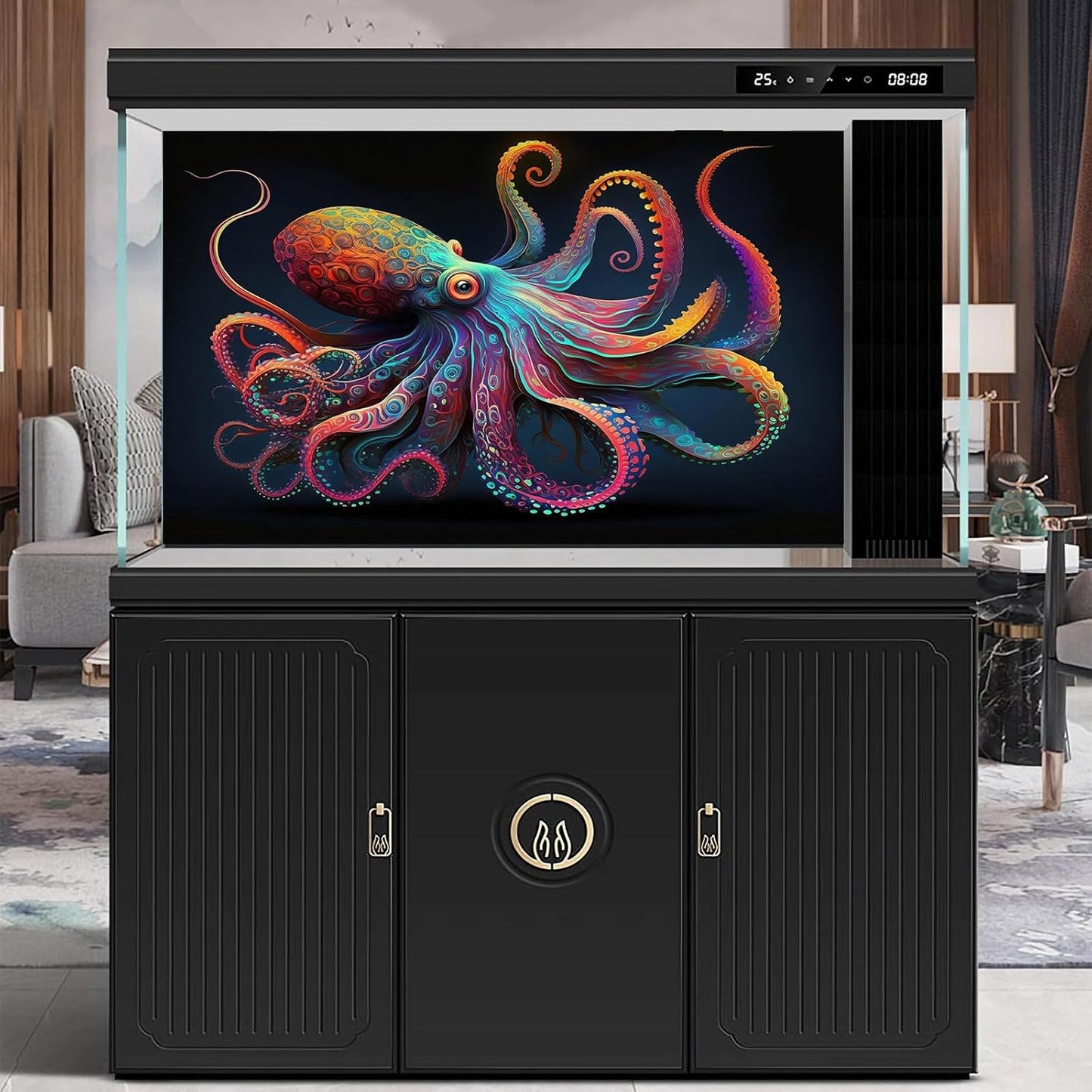 Exquisite Octopus Aquarium Background Abstract Colorful Octopus Terrarium Background Glowing Octopus on Black Background Fish Tank Backdrop Octopus Backdrops Poster Wallpaper Decors Vinyl 60x24in - Pet Explorer