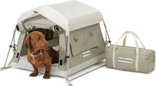 Dog Tent Cotton Fabric, Aluminum Poles and Camping Mat, Outdoor Weatherproof, Dog House Outdoor, Breathable with 2 Side Windows, Portable and Collapsible (Gray, Small) - Pet Explorer