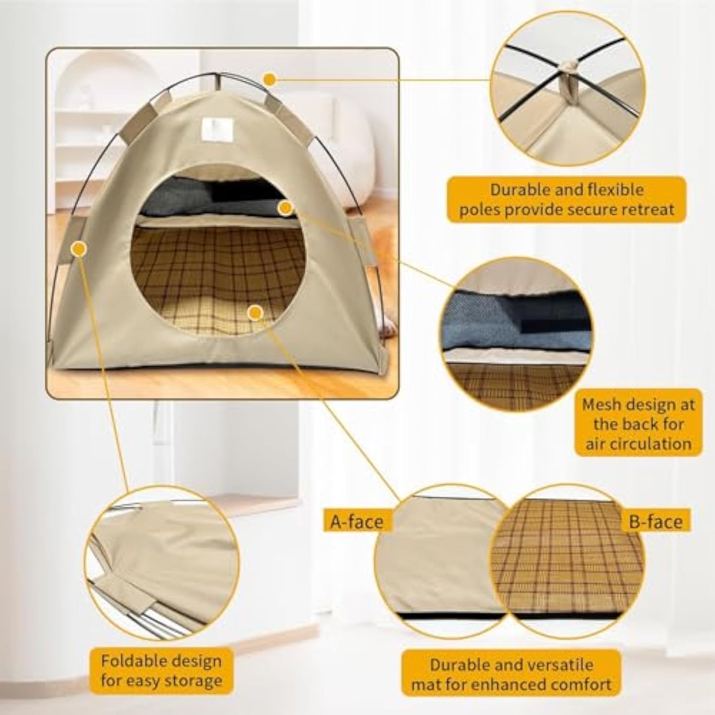 BreezyDen Pop-Up Pet Tent – Portable Indoor/Outdoor Cat Tent, Waterproof Pet Hideaway for Cats & Small Dogs with Mesh Window, Anti-Slip Base & Washable Design (Coffee, M (8 catties Kitten)) - Pet Explorer
