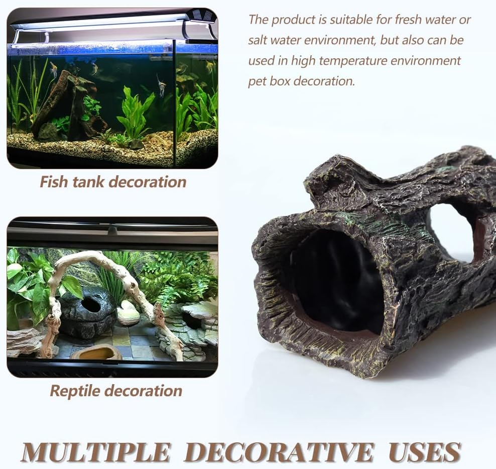 fazhongfa Reptile Hide Tree Trunk Lizard Snake Gecko Axolotl Spider Turtles Bearded Dragon Tank Accessories Large Hollow Log for Aquarium or Fish Tank Resin Wood Decorations Ornament - Pet Explorer