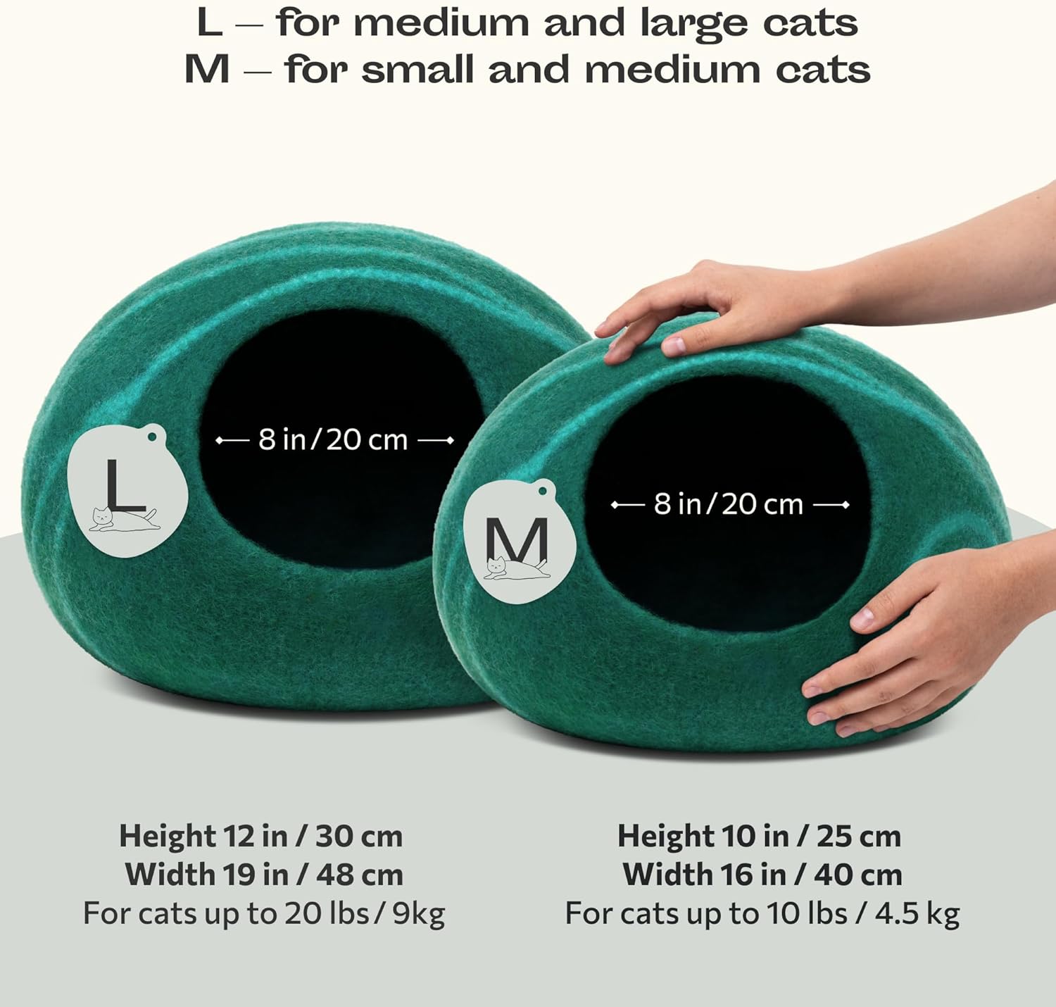 MEOWFIA Cat Cave – Premium Felt Cat Bed for Indoor Cats, Handmade 100% Merino Wool (Medium, Emerald) - Pet Explorer