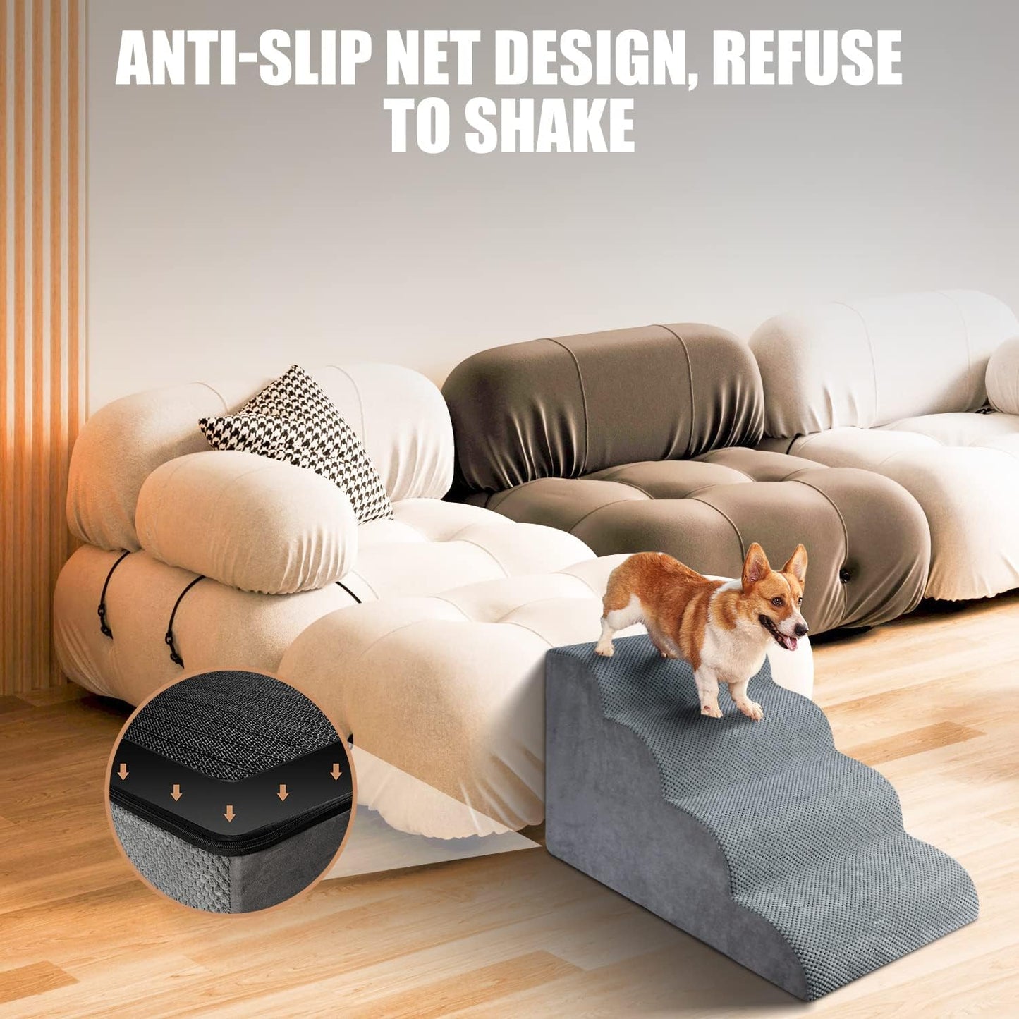 Chic Threads Dog Stairs for High Beds, 4-Step Dog Steps for Couch, Pet Stairs for Small Dogs and Cats, Non-Slip, Stable Indoor Dog Steps for high Bed - Pet Explorer