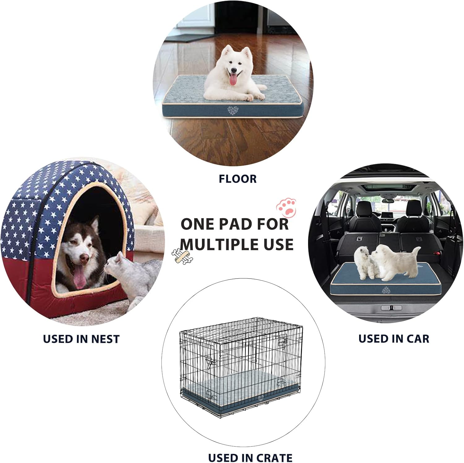 VANKEAN Waterproof Dog Crate Pad Bed Mat Reversible (Warm&Cool), Removable Washable Cover & Waterproof Inner Lining, Pet Crate Mattress for Cats and Dogs, Joint Relief Dog Bed for Crate, Navy - Pet Explorer